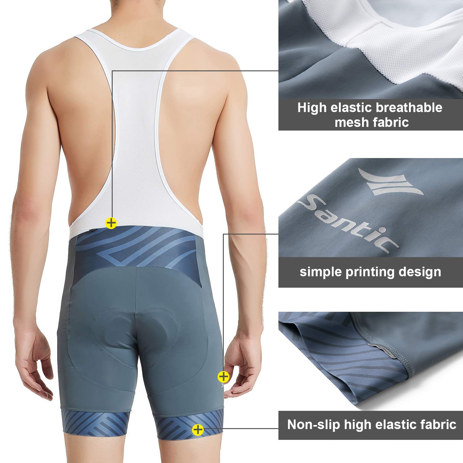 Santic Men's 3D Padded Cycling Bib Shorts - Breathable Black Bike Shorts with Comfortable Chamois for Road & Mountain Biking | Perfect for Training, Racing & Long Distance Cycling