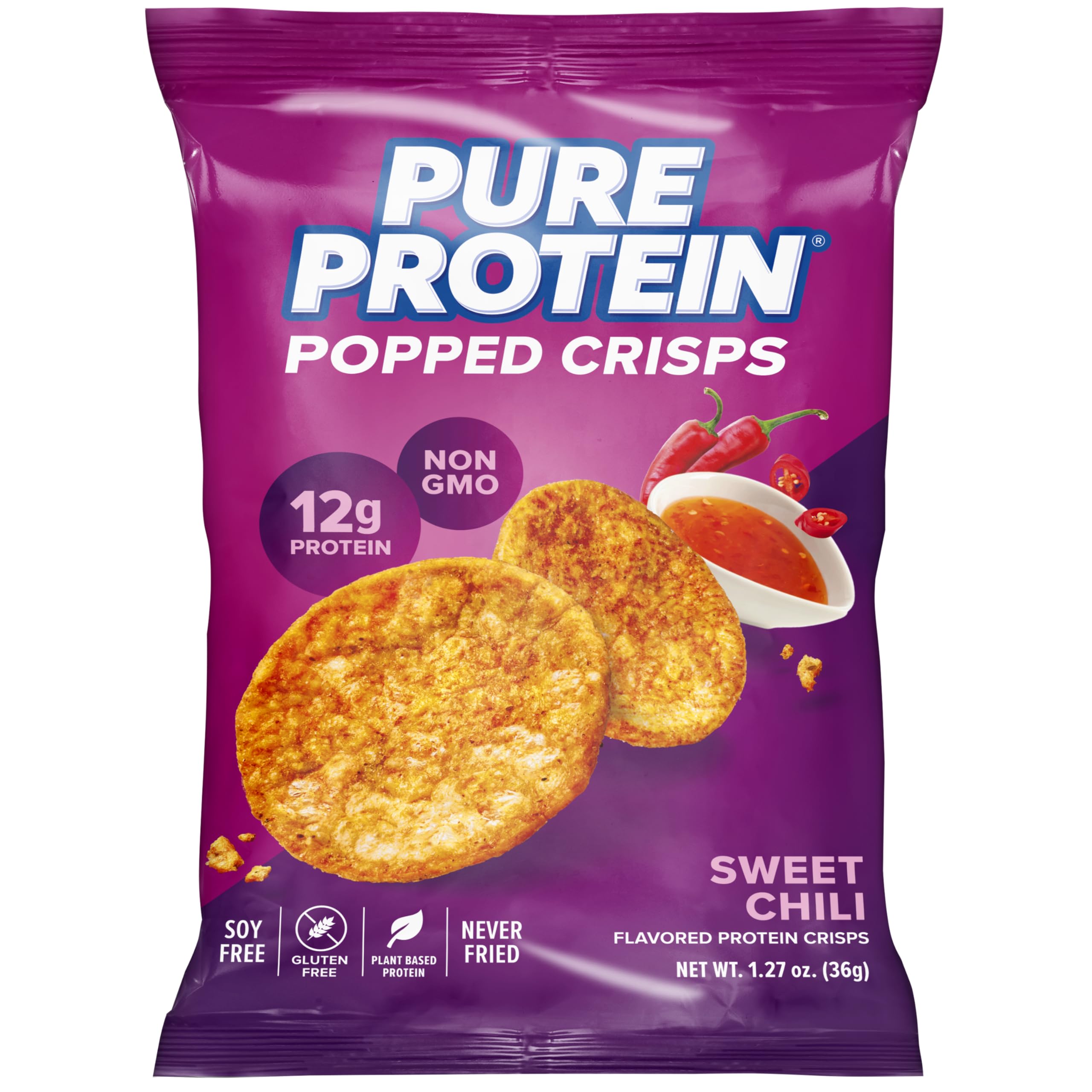 Pure Protein Popped Crisps - Sweet Chili Flavor, High Protein Snack with 12g Protein per Serving, 1.27oz Bags (Pack of 12) | Perfect for On-the-Go Snacking, Post-Workout Recovery & Healthy Lifestyle