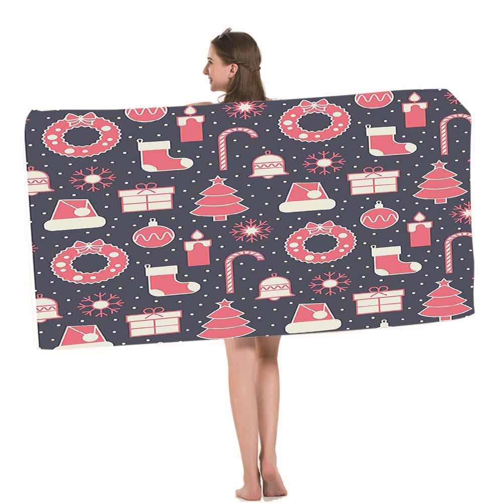 HOSNYE Seamless Christmas Beach Towel with New Year Elements & Dotted Pattern - Ultra Soft, Highly Absorbent Bath Towel for Swimming, Sports, Beach, Gym, Bath - Perfect for Holiday Gifts, Pool Parties & Winter Vacations