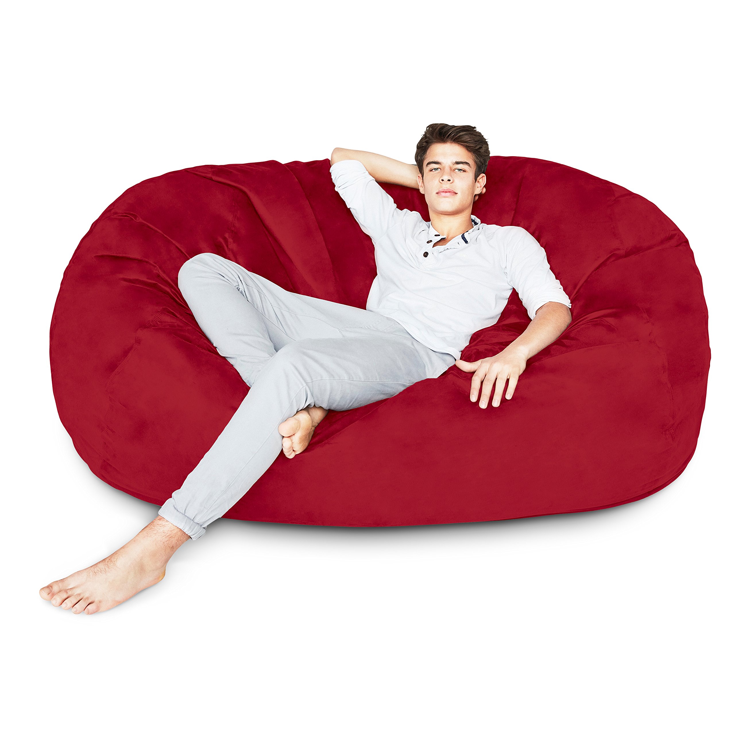 Lumaland 6ft Giant Bean Bag Chair with Microsuede Cover - Ultra Soft Foam Filling, Washable Oversized Bean Bag Sofa for Kids, Teens & Adults - Large Sack Chair for Dorm, Living Room, Bedroom & Game Room - Red (Perfect for Lounging, Movie Nights & Gaming)