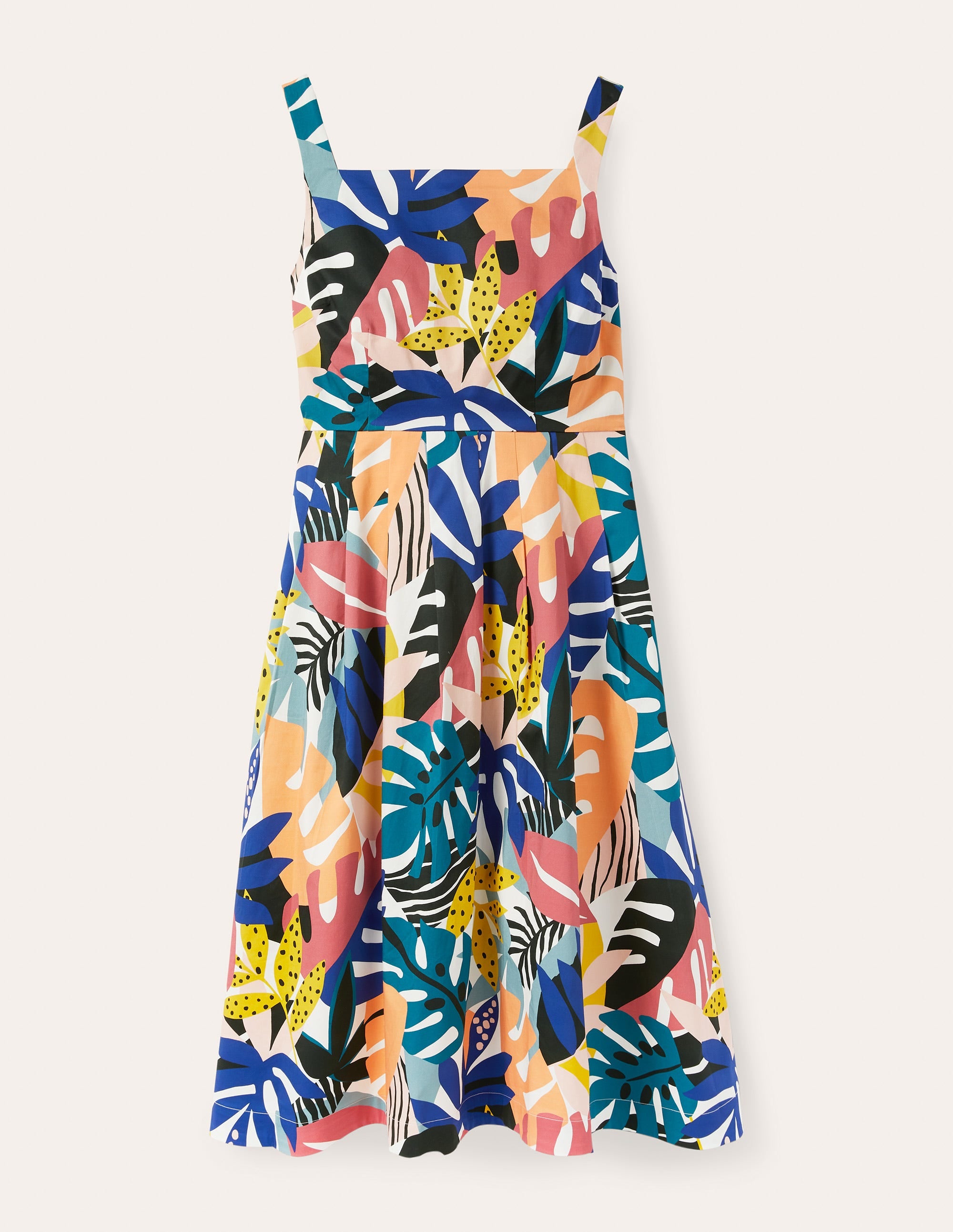 Aubrey Cotton Midi Dress in Ivory with Leafy Tropics Print - Perfect for Summer Vacations, Beach Weddings & Boho Chic Outfits