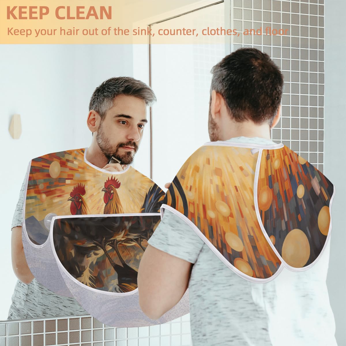 Men's Animal Rooster Star Beard Shaving Bib - Waterproof Hair Dye Apron for Barbers & Stylists - Sink Hair Catcher for Beard Trimming & Lineup - Perfect Gift for Grooming & Makeup Artists (Home Salon & Professional Use)