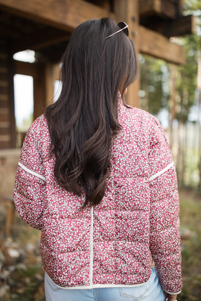 Set Me Free Berry Floral Quilted Jacket - Women's Lightweight Outerwear for Spring & Fall - Perfect for Casual Outings, Date Nights & Travel