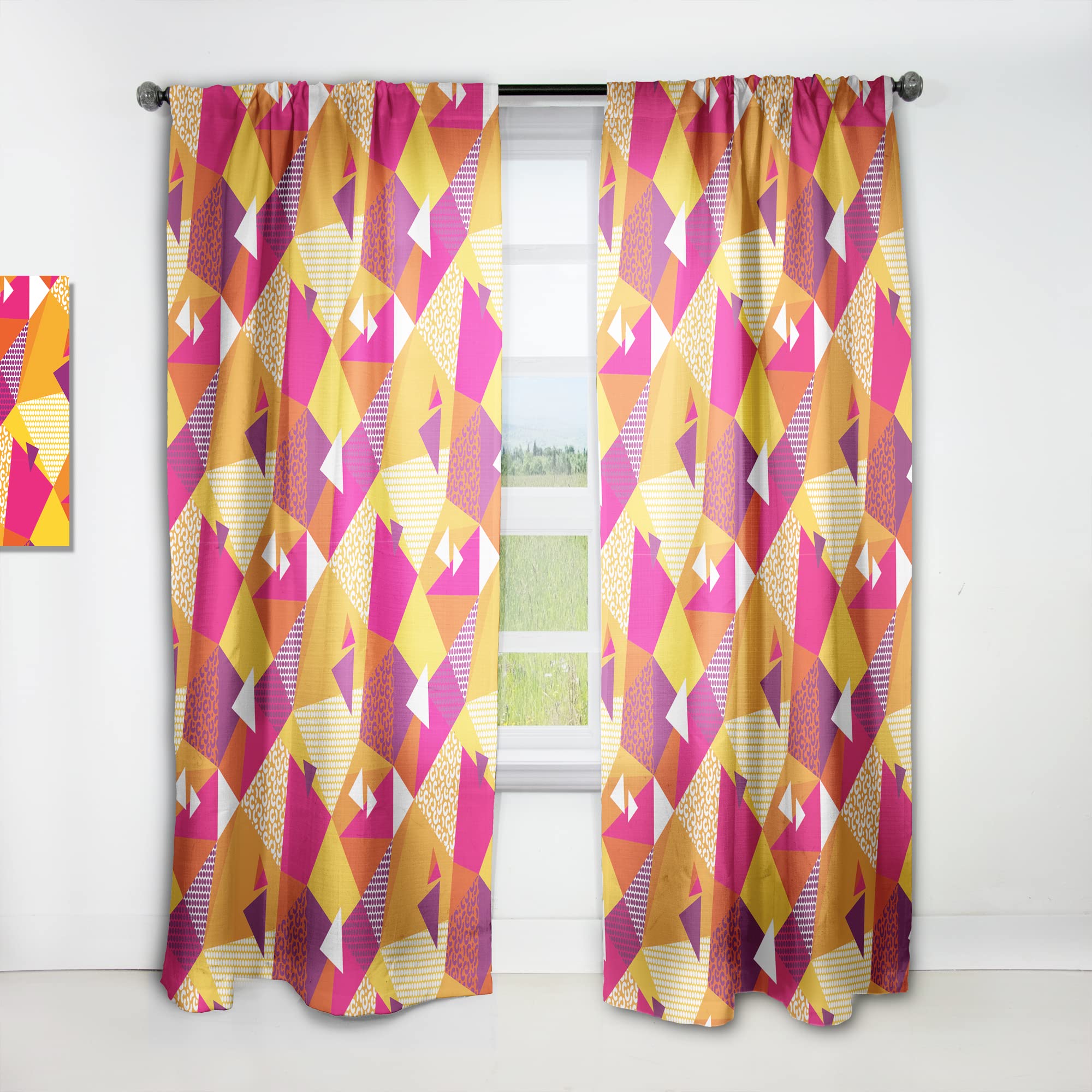 DesignQ Abstract Geometric Retro III Thermal Insulated Curtains - 52x120 Inch Single Panel for Bedroom & Living Room - Modern Window Drapes for Home Decor, Blackout & Energy Saving