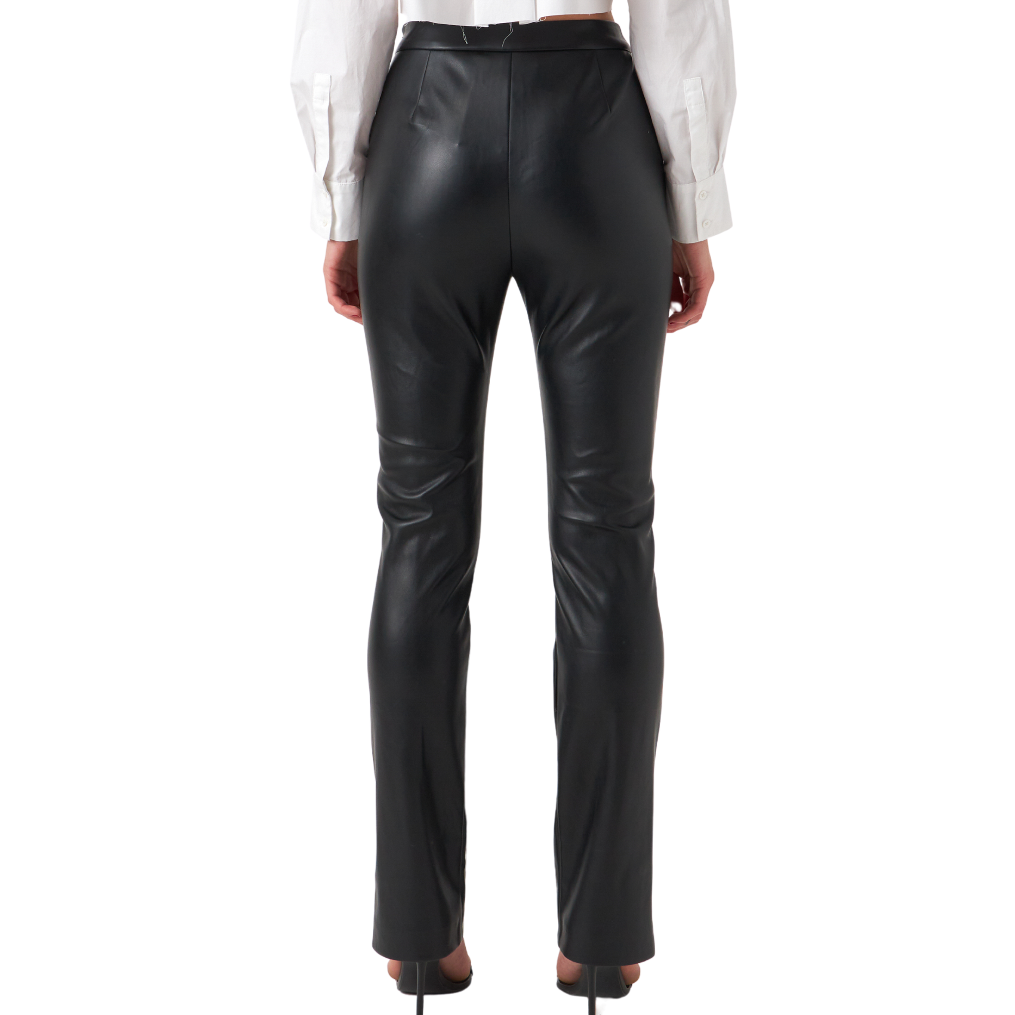 Faux Leather PU High Waist Slit Leggings for Women - Stretchy Slim Fit Pants, Fashionable Workout & Night Out Outfits