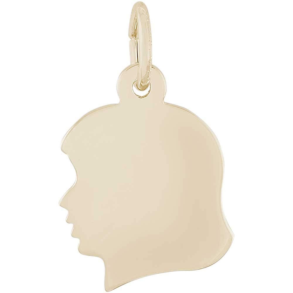 Solid Sterling Silver or 14kt Yellow Gold Rembrandt Large Girl's Head Charm - Custom Engraving, Personalized Jewelry Gift for Women - Perfect for Necklaces, Bracelets & Keepsake Jewelry