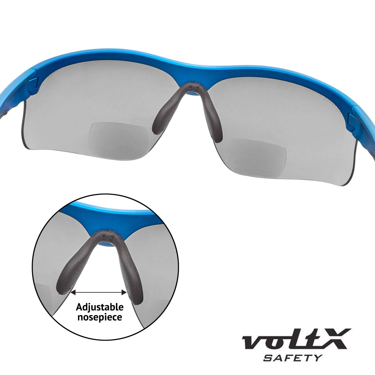 VoltX CONSTRUCTOR ULTIMATE Bifocal Safety Glasses - Blue Frame with Blue Mirror Lens +1.5 Dioptre - CE EN166FT Certified - Anti-Fog UV400 Protection - Premium Cycling & Sports Eyewear - Ideal for Construction, Woodworking, and Outdoor Activities