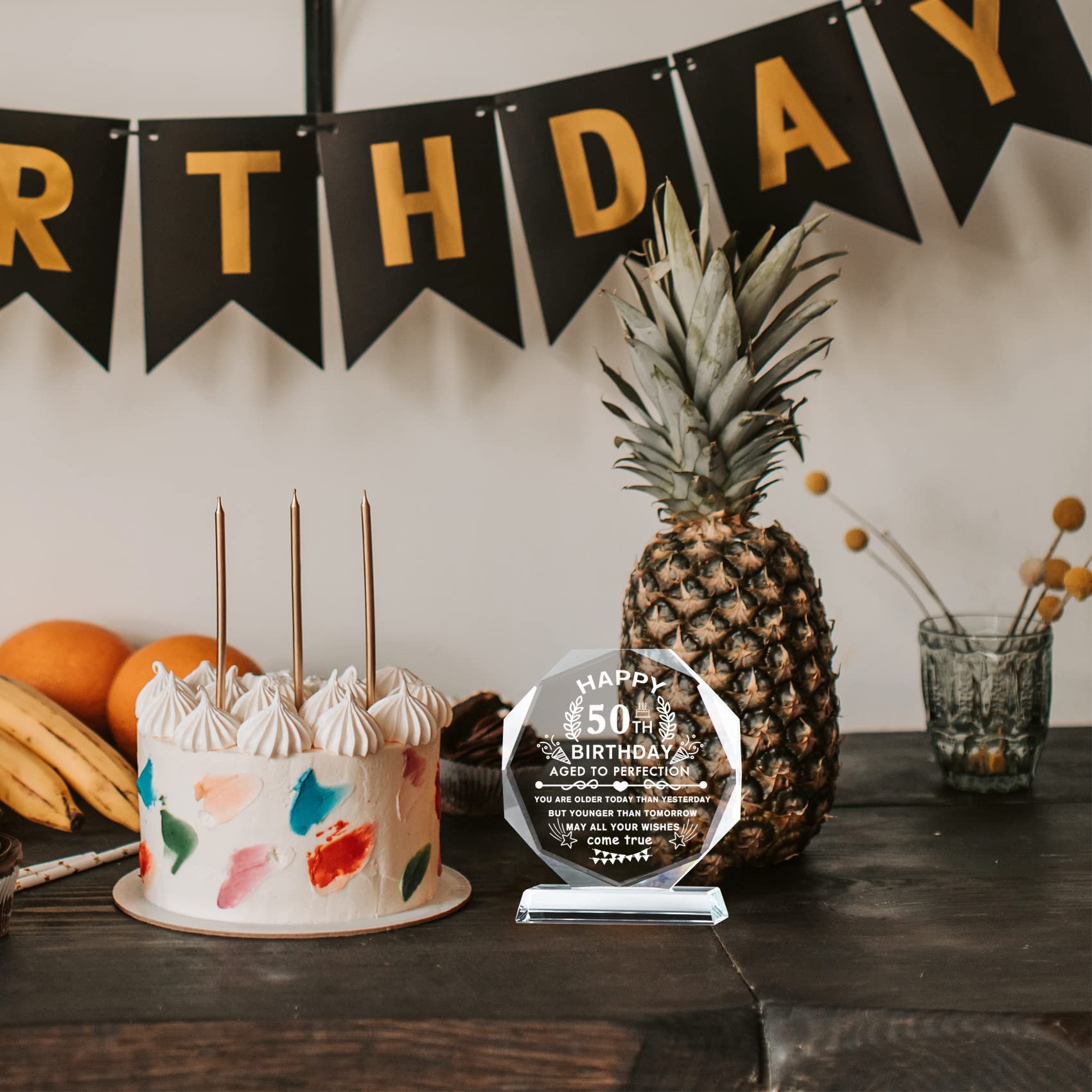 YWHL 50th Birthday Gifts for Women & Men - Unique Laser Engraved Glass Plaque Keepsake for Dad, Mom, Uncle, Aunt & Friends - Perfect 50 Years Old Milestone Gift for Home & Office Decor