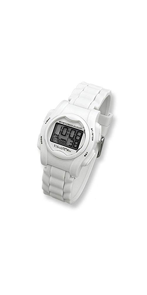 VibraLITE Mini Vibration Alarm Watch - White Silicone Band with Stainless Steel Buckle for Fitness, Running, Swimming & Silent Alarms
