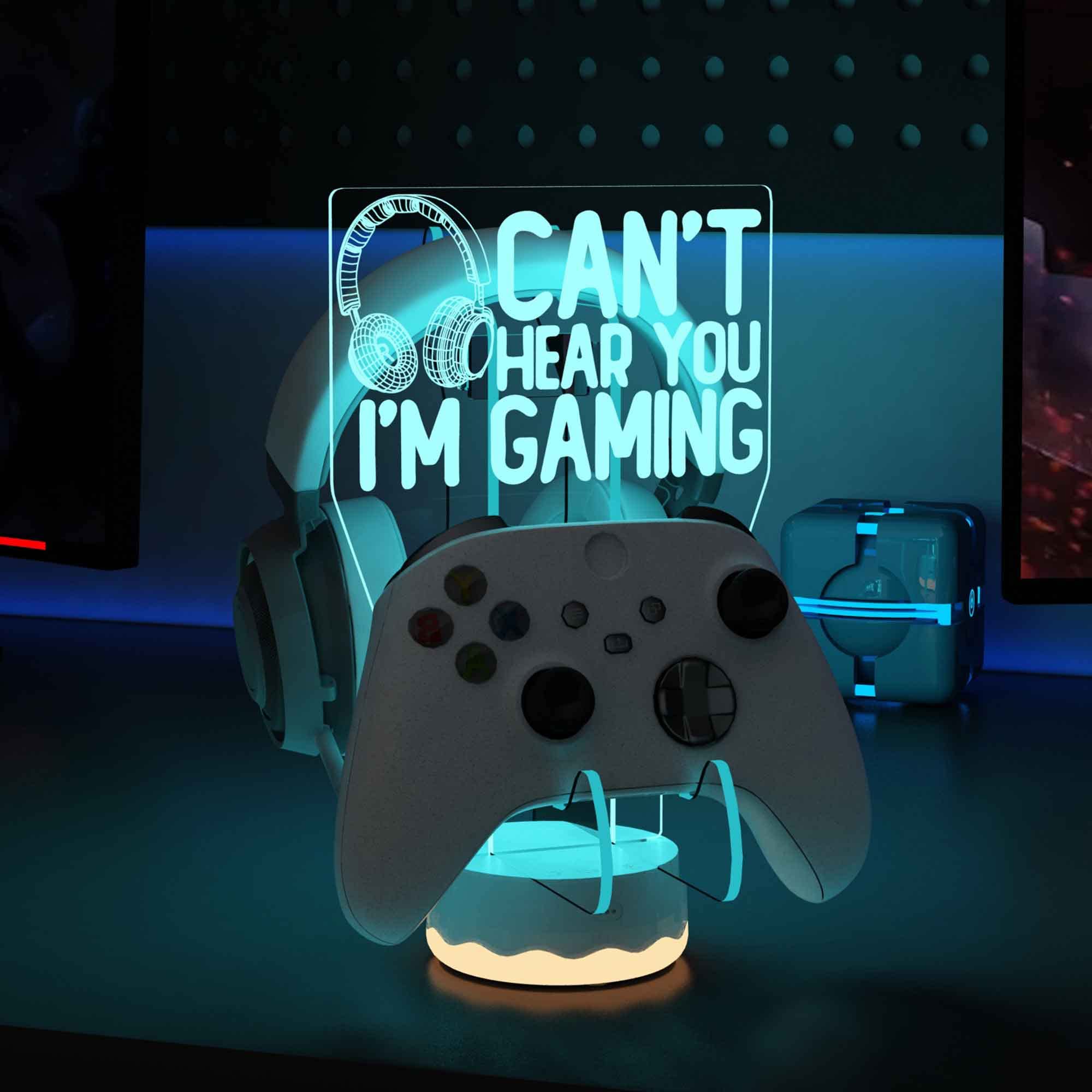 16-Color 3D LED Gaming Headphone Stand with Universal Controller Holder - Multi-Platform PC/PS4/Xbox Accessory for Gamers | Perfect for Gaming Setups, Streaming Studios & Esports Tournaments