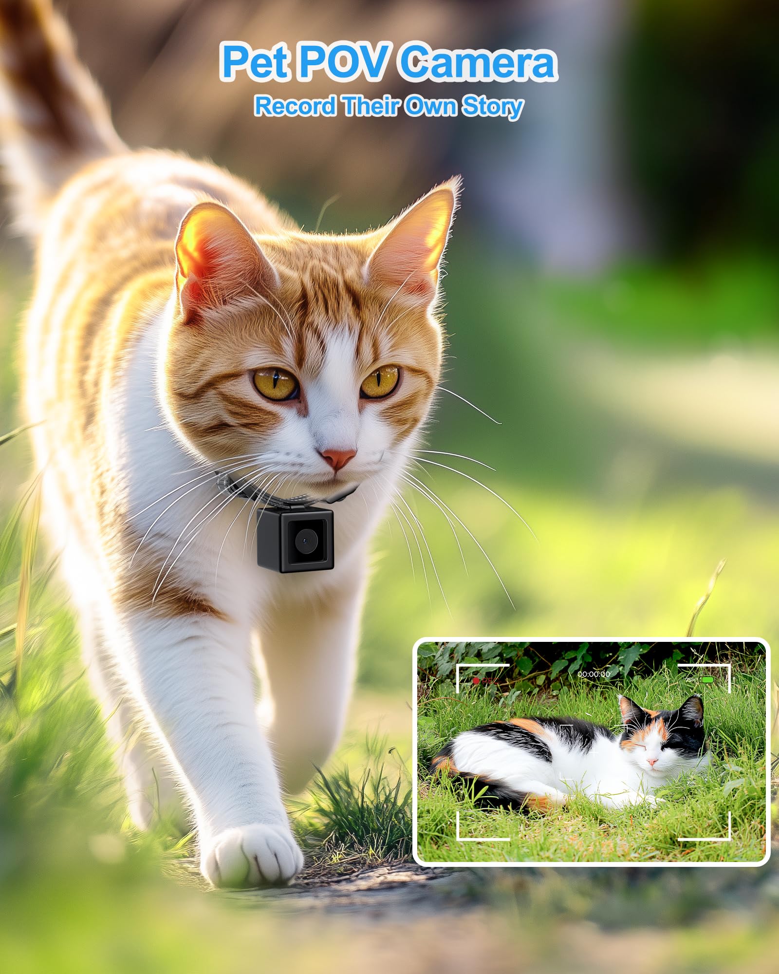 Pet Camera Collar - Cordless Video Recording for Cats & Small Dogs, Outdoor Use
