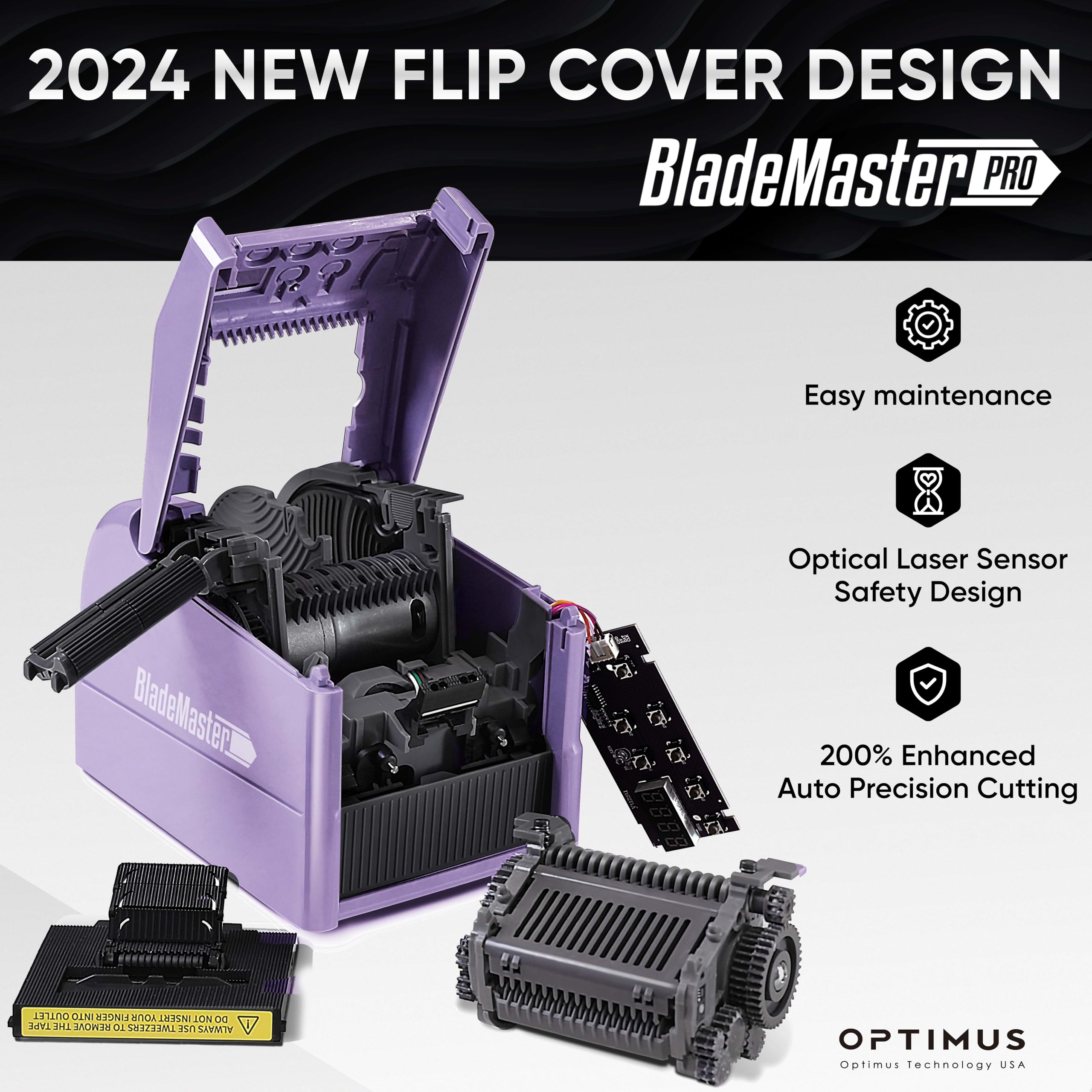 BladeMaster PRO Automatic Ribbon Cutting Machine - Smart Commercial Grade Auto Tape Dispenser & Cutter (2024 Upgraded) - Perfect for Gift Wrapping, Packaging, and Crafting - USA Made (Purple)