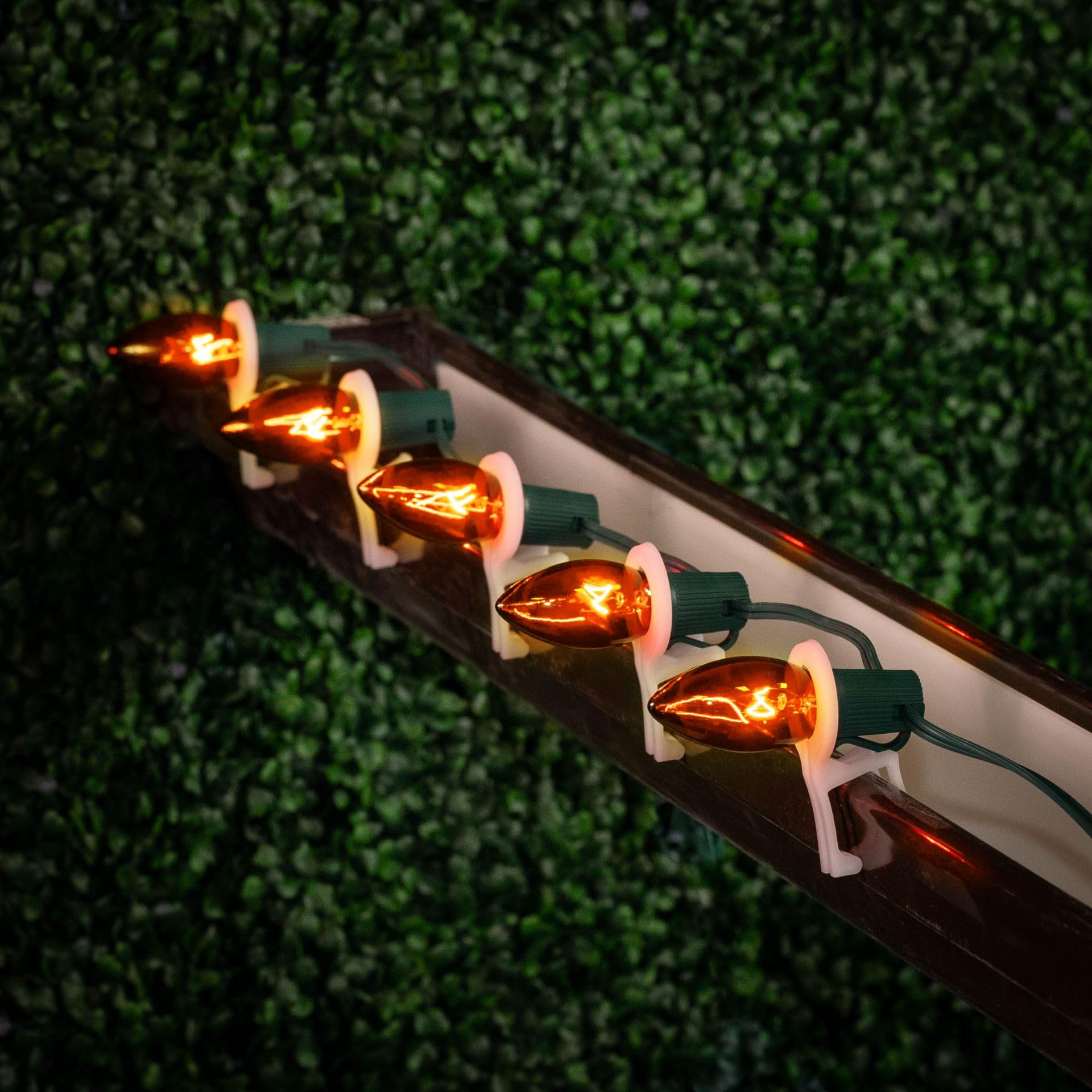 C9 Orange Christmas String Lights - 100ft Outdoor Christmas Lights with Green Wire for Roofline, Patio, and Hanging Decorations - Perfect for Holiday, Party, and Garden Lighting
