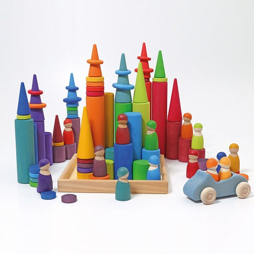 Grimm's Large Wooden Building Rollers Set - 25 Piece Natural Wood Construction Toy for Kids | STEM Learning, Montessori Play & Creative Building Activities
