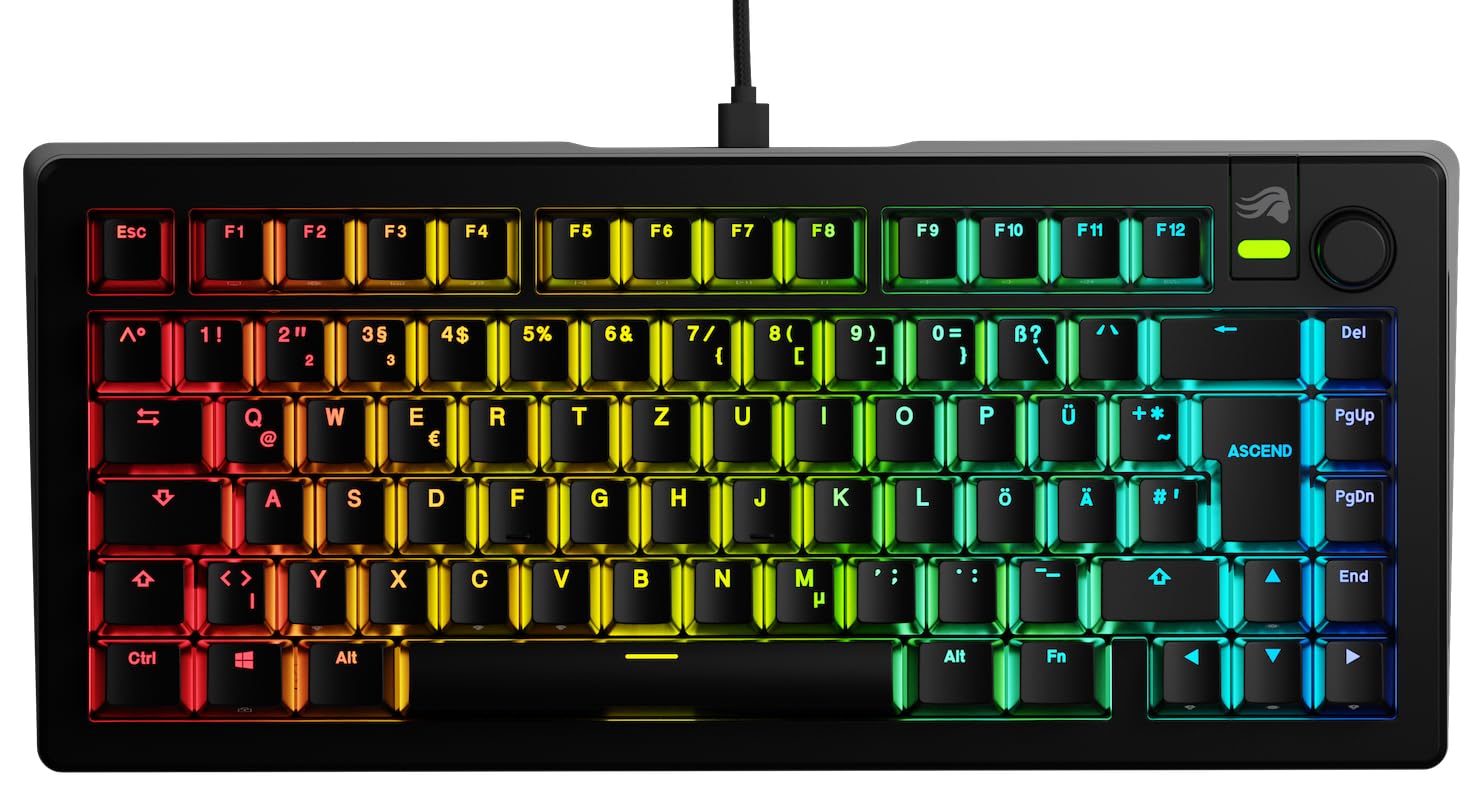 Glorious GMMK 3 Customizable Mechanical Gaming Keyboard - 75% TKL Compact Layout, Hot-Swappable 3/5 Pin Switches, Modular Gaskets, Doubleshot PBT Keycaps, Aluminum Plate (QWERTZ German Layout, Black) - Perfect for Esports, Streaming & Office Work