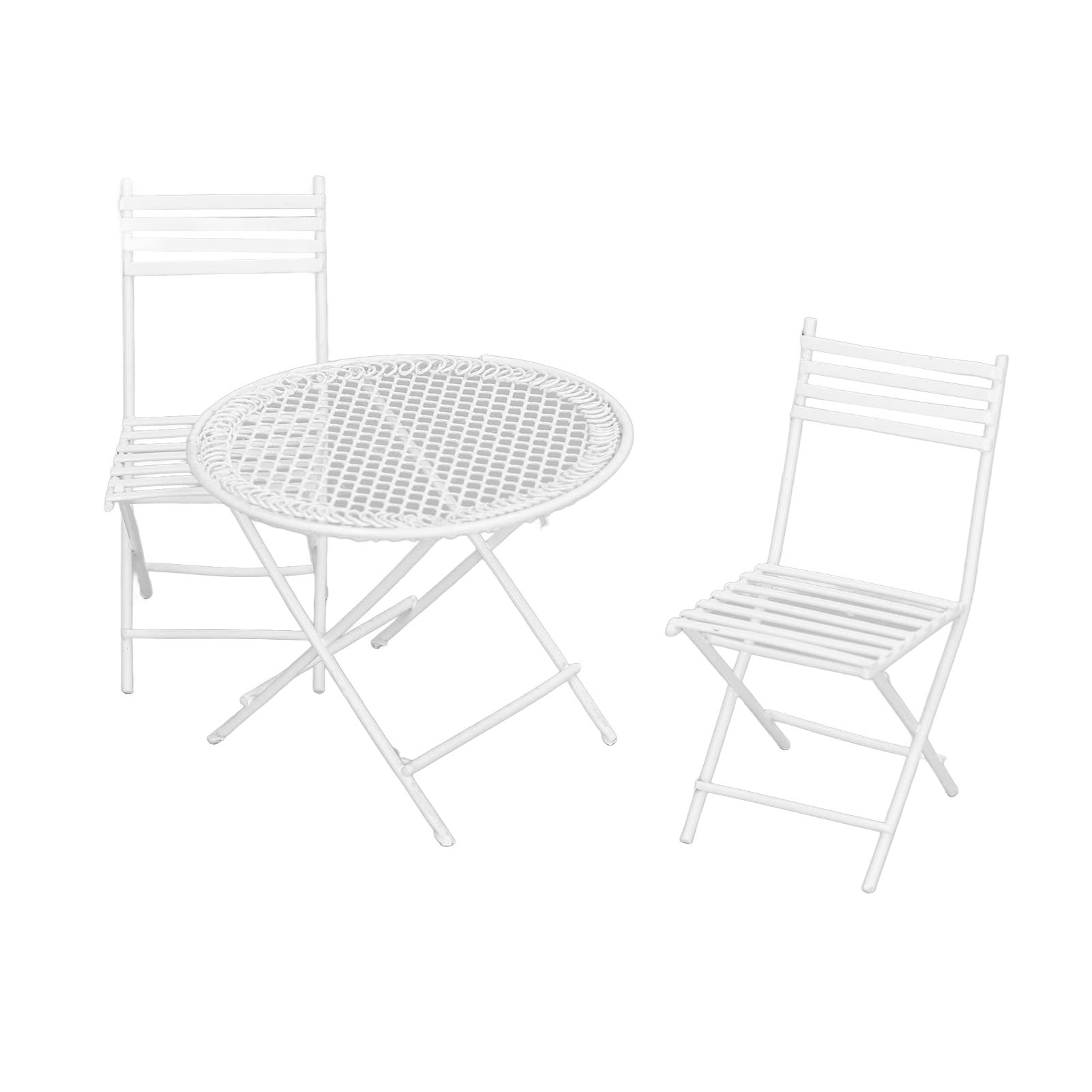 Keenso 1:12 Scale Miniature White Patio Bistro Set - Dollhouse Garden Table & Chairs for DIY Doll Accessories, Home Decor & Model Scenes | Perfect for Dollhouse Displays, Fairy Gardens & Miniature Collectors