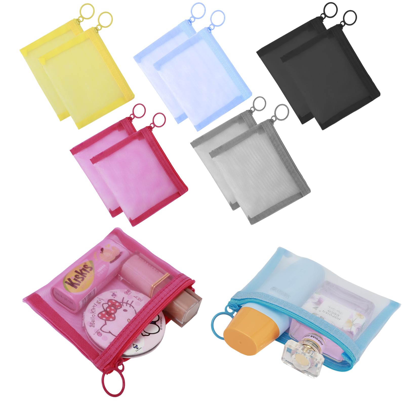 10 Pack Mini Zipper Mesh Bags 5.11x3.94 Inch - Small Clear Cosmetic Organizer Pouch for Makeup, Jewelry, Coins, Keys, Credit Cards & Travel Essentials (5 Colors) | Perfect for Purse Organization, Gym Bag Storage & Daily Essentials Carry