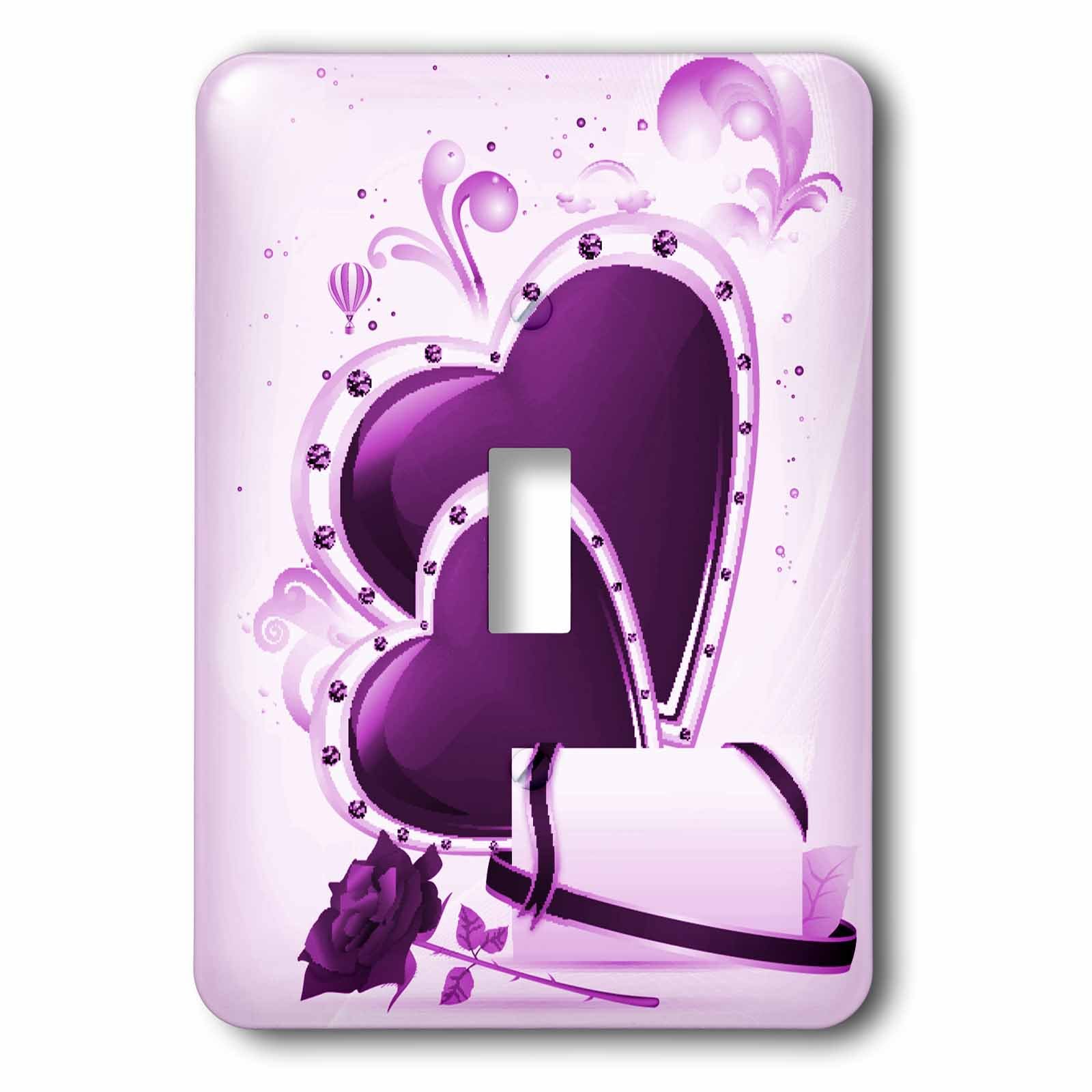 3D Rose Cute Purple Jeweled Heart with Rose Toggle Switch - Single Dimensional Design - Multicolor Jewelry for Women - Perfect for DIY Crafts, Home Decor & Gift Giving