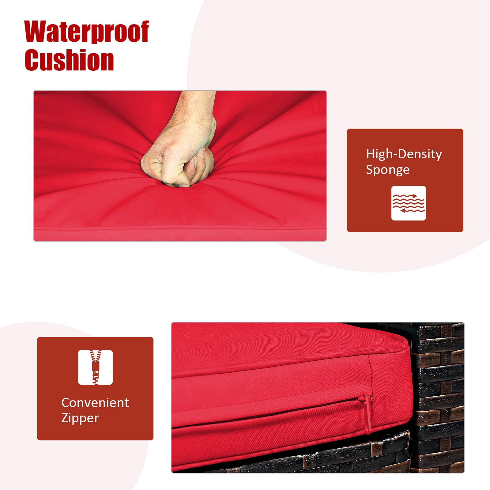 Tangkula 3-Piece Outdoor PE Rattan Patio Furniture Set with Chair & Storage Coffee Table - Waterproof Wicker Conversation Set, Detachable Cushions, Sturdy X-Shaped Frame - Perfect for Garden, Backyard, Poolside, Deck or Balcony (Red) - Ideal for Relaxing, Entertaining & Outdoor Dining