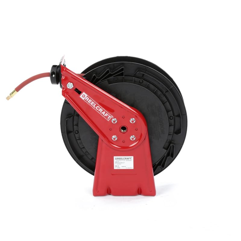 Reelcraft RT650-OLP 3/8-Inch x 50-Ft Heavy Duty Spring Retractable Air Water Hose Reel - Ideal for Garage, Workshop & Industrial Use