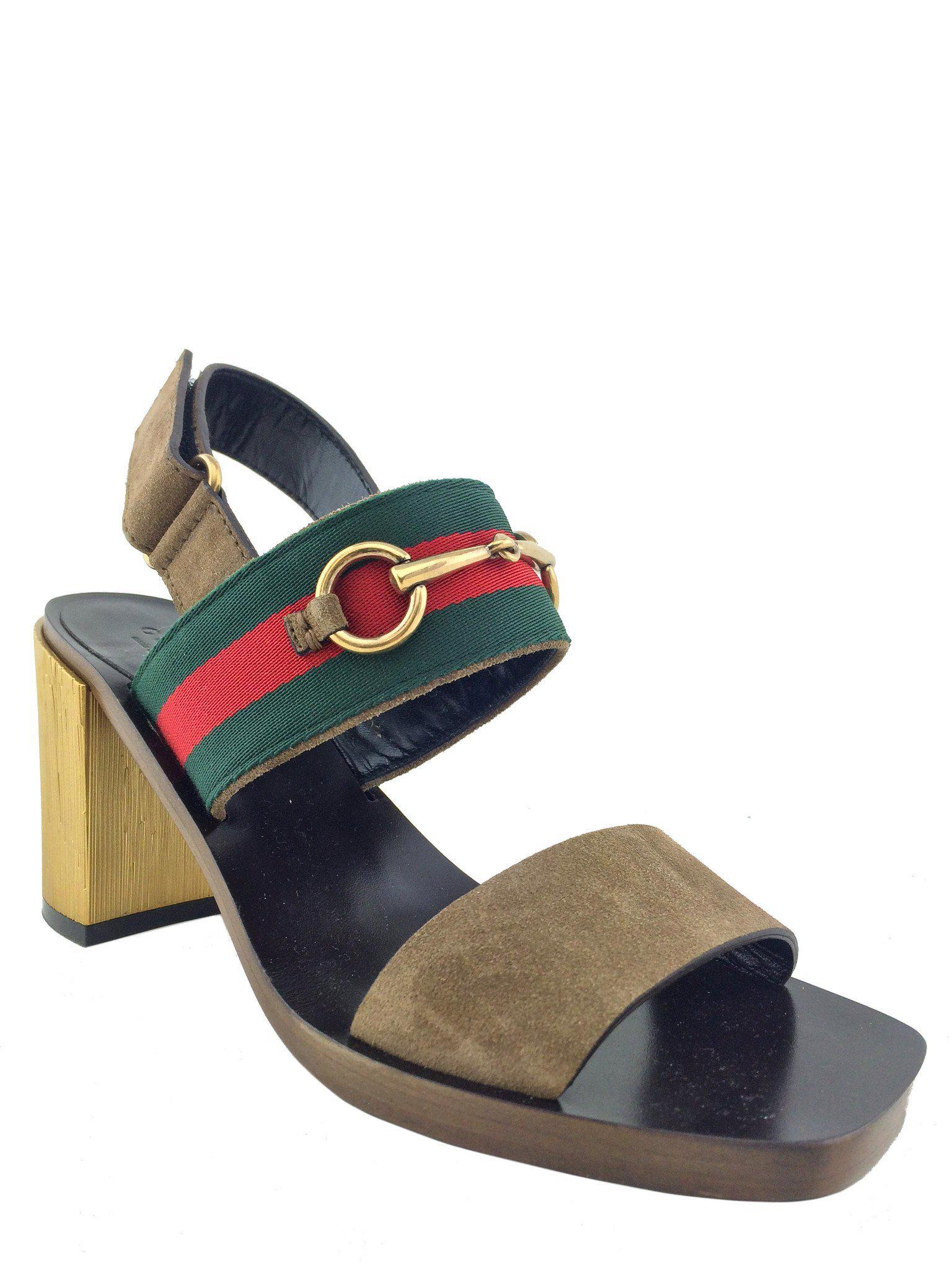 Gucci Web Trimmed Horsebit Suede Slingback Sandals for Women - Size 7 | Comfortable & Stylish Heels for Party, Wedding & Evening Events