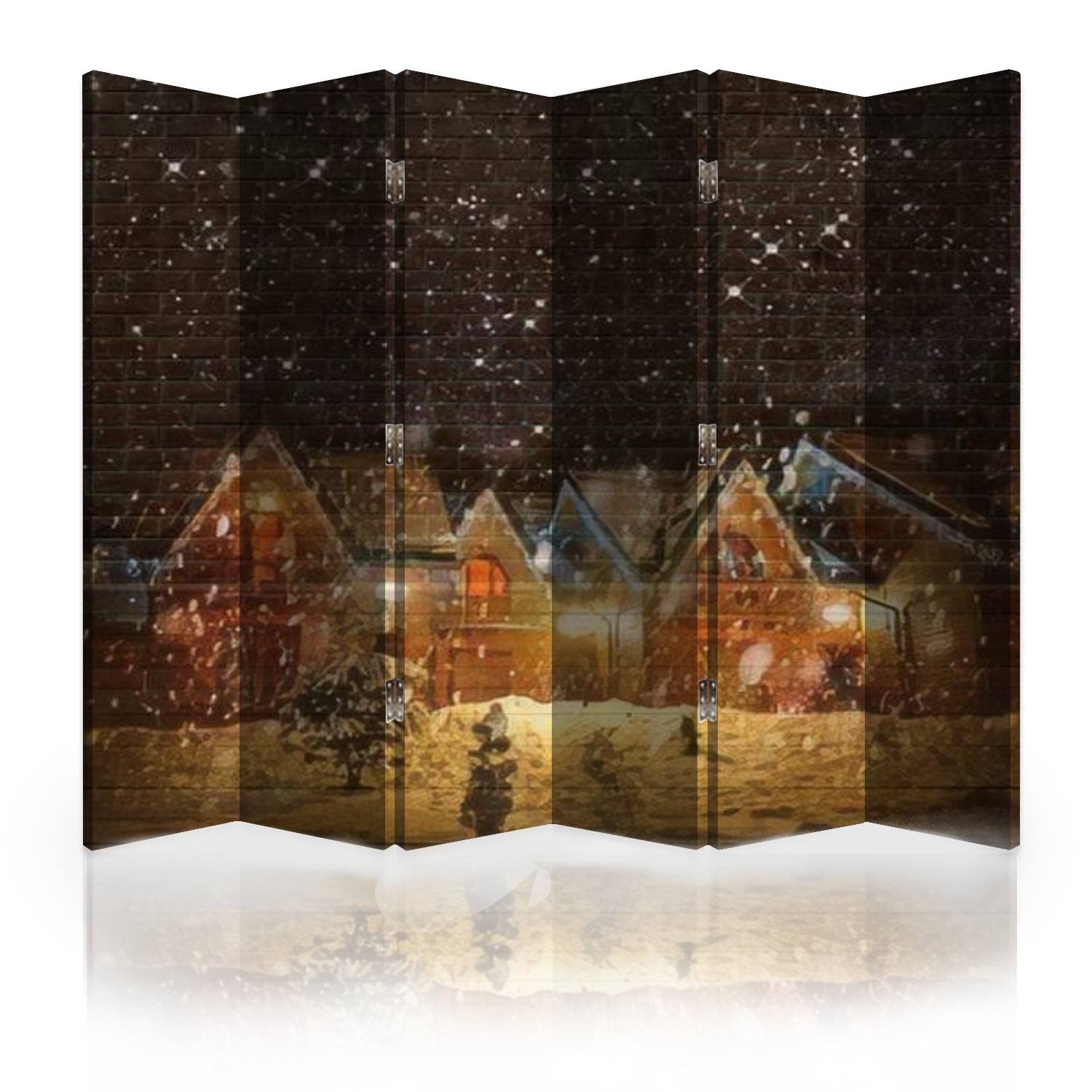 6-Panel Folding Room Divider Screen with Christmas Lights - Canvas Privacy Partition for Home Decor, Bedroom, Office & Living Room | Holiday Decoration & Space Separator