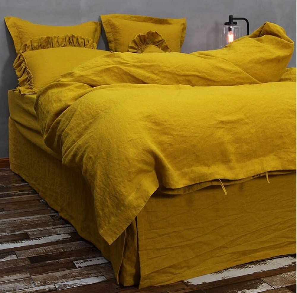 Yellow Washed Cotton Duvet Cover Set - Queen/King/Twin - Cozy Bedroom Upgrade