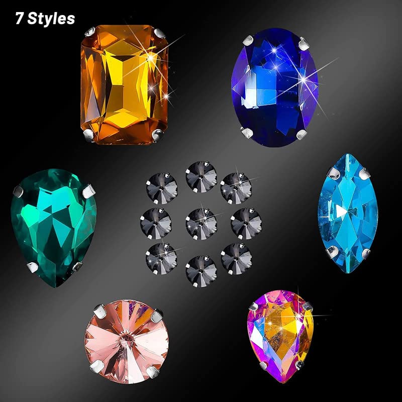 25Pcs Gold Claw Rhinestones with White AB - Flatback Crystal Rhinestones for Sewing, DIY Crafts, Clothing & Accessories | Metal Prong Setting Acrylic Glass Gems for Costumes, Bridal, Fashion Design
