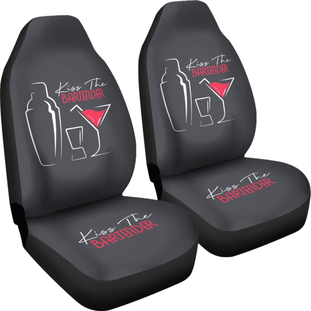 Premium 'Kiss The Bartender' Car Seat Covers - Unique Gift for Bartender Lovers & Cocktail Enthusiasts - Perfect for Bar-Themed Cars, Gag Gifts & Bartending Events
