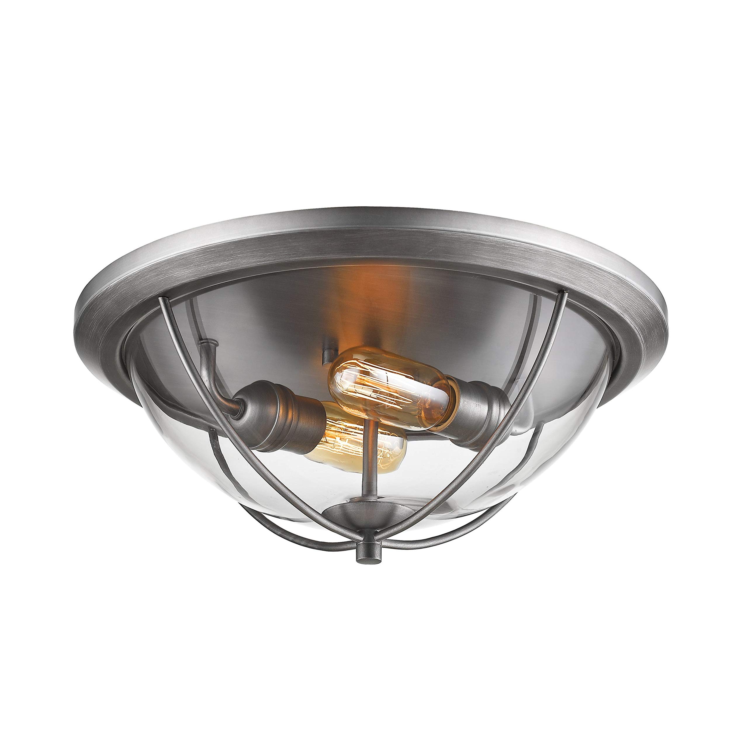 2-Light Flush Mount Ceiling Light Fixture - Modern Contemporary Glass & Steel Design with Included LED Bulbs - Perfect for Bedroom, Kitchen, or Hallway Lighting