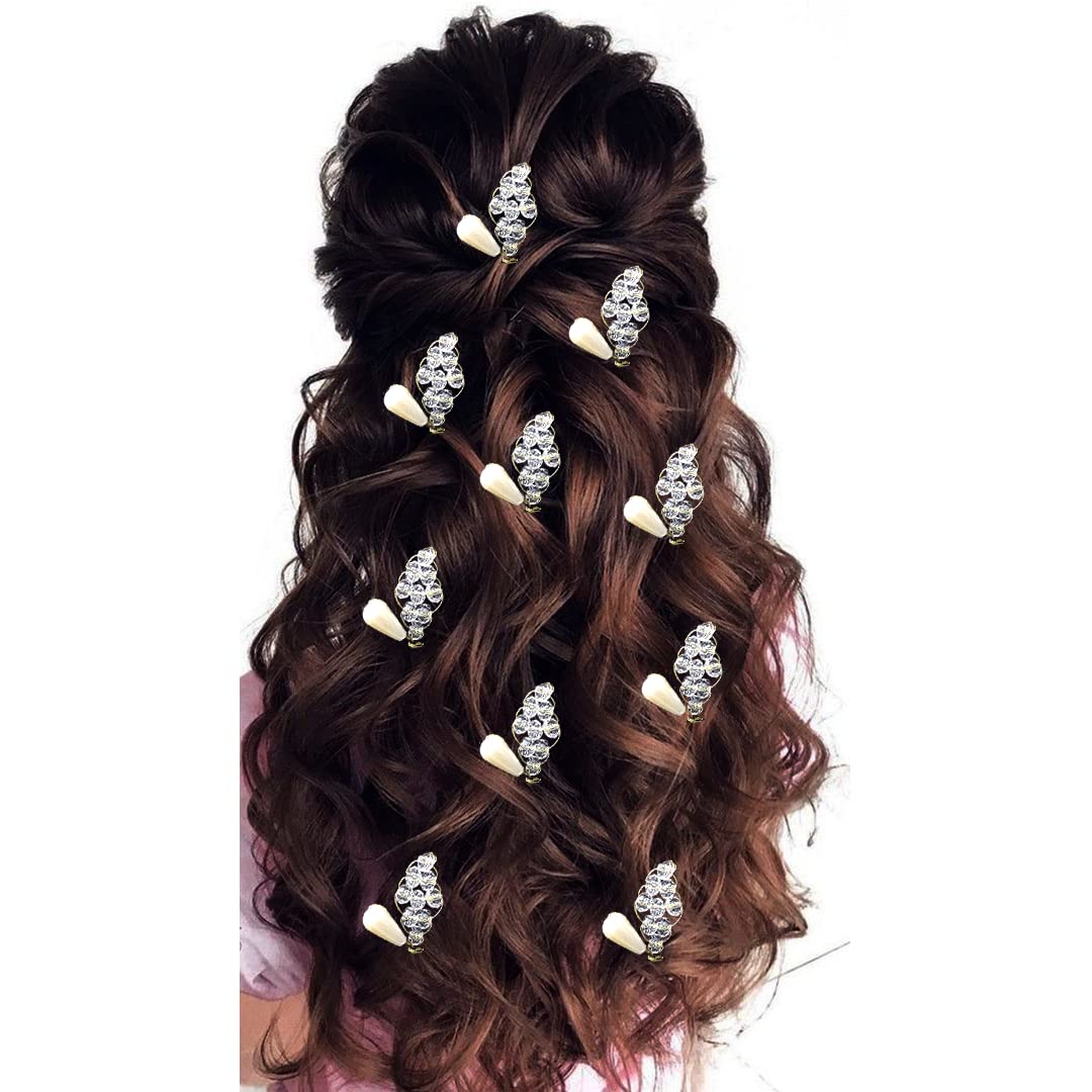 Sparkling Crystal & Pearl Flower Hair Clips - Elegant Artificial Bangs Hair Accessories for Women & Girls | Perfect for Weddings, Parties & Everyday Styling