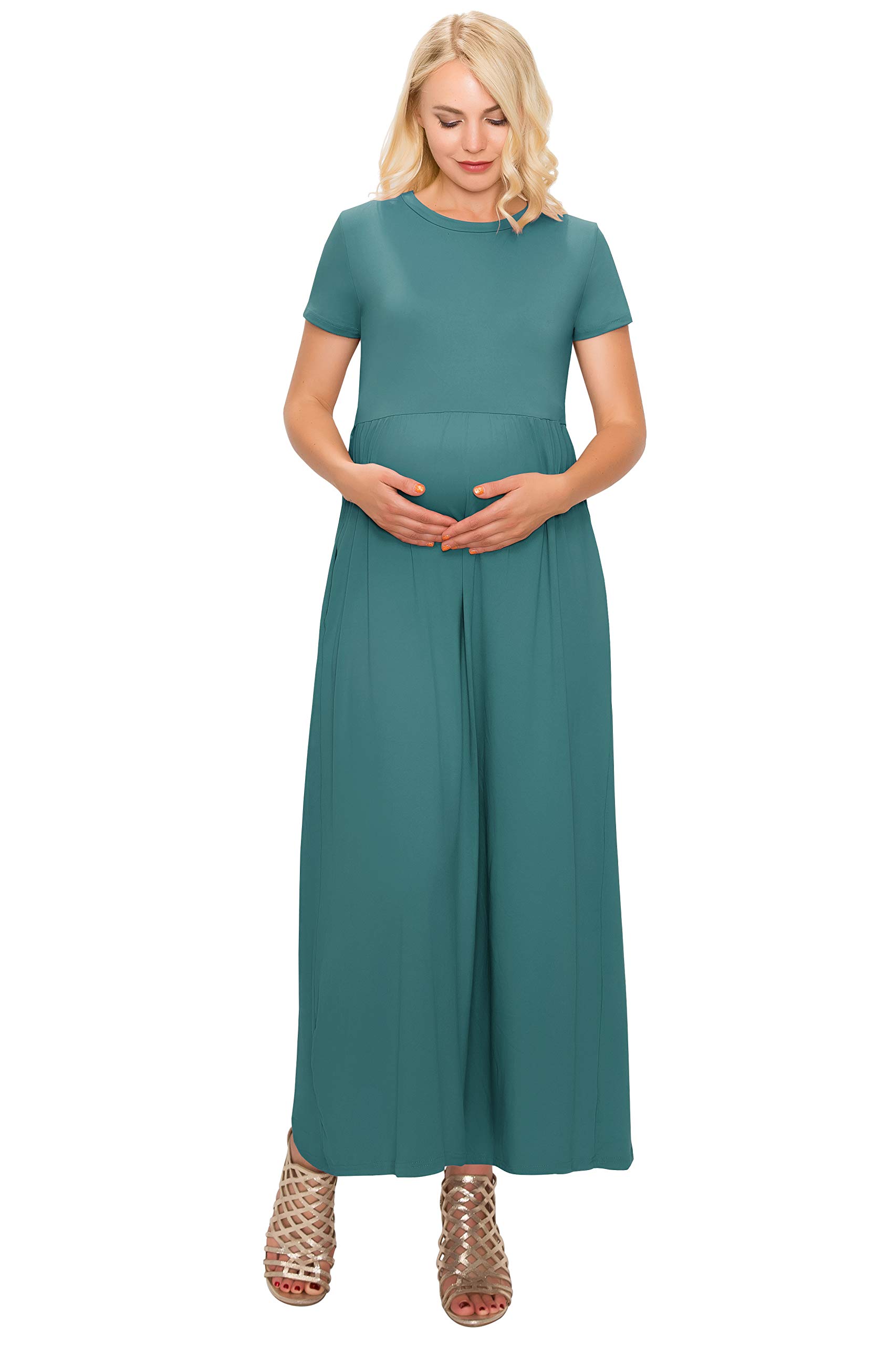 ALWAYS Women's Maternity Maxi Dress - Soft & Comfortable Pregnancy Dress with Short/Long Sleeve Options for Nursing, Baby Shower, and Everyday Wear | Empire Waist Flowy Design for Expecting Mothers