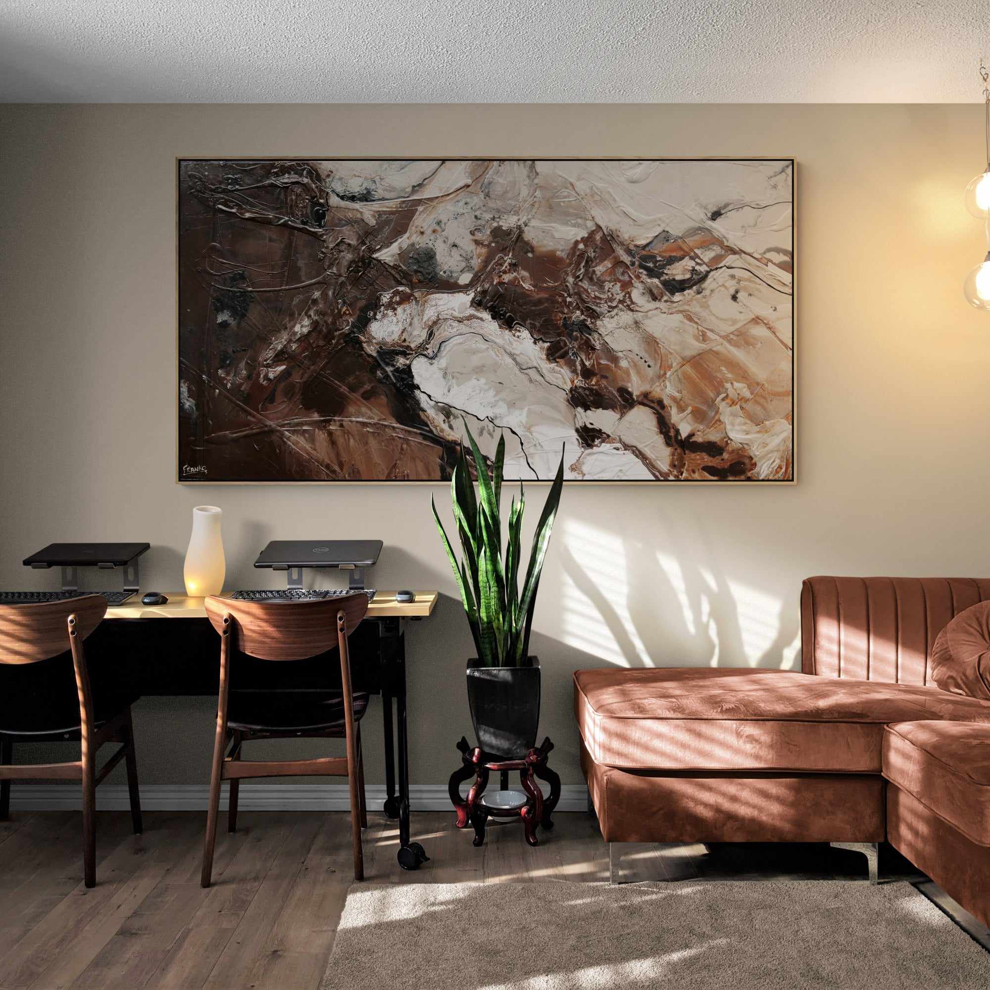 190cm x 100cm Brown Malt Textured Abstract Canvas Wall Art - Modern Home Decor for Living Room, Bedroom & Office