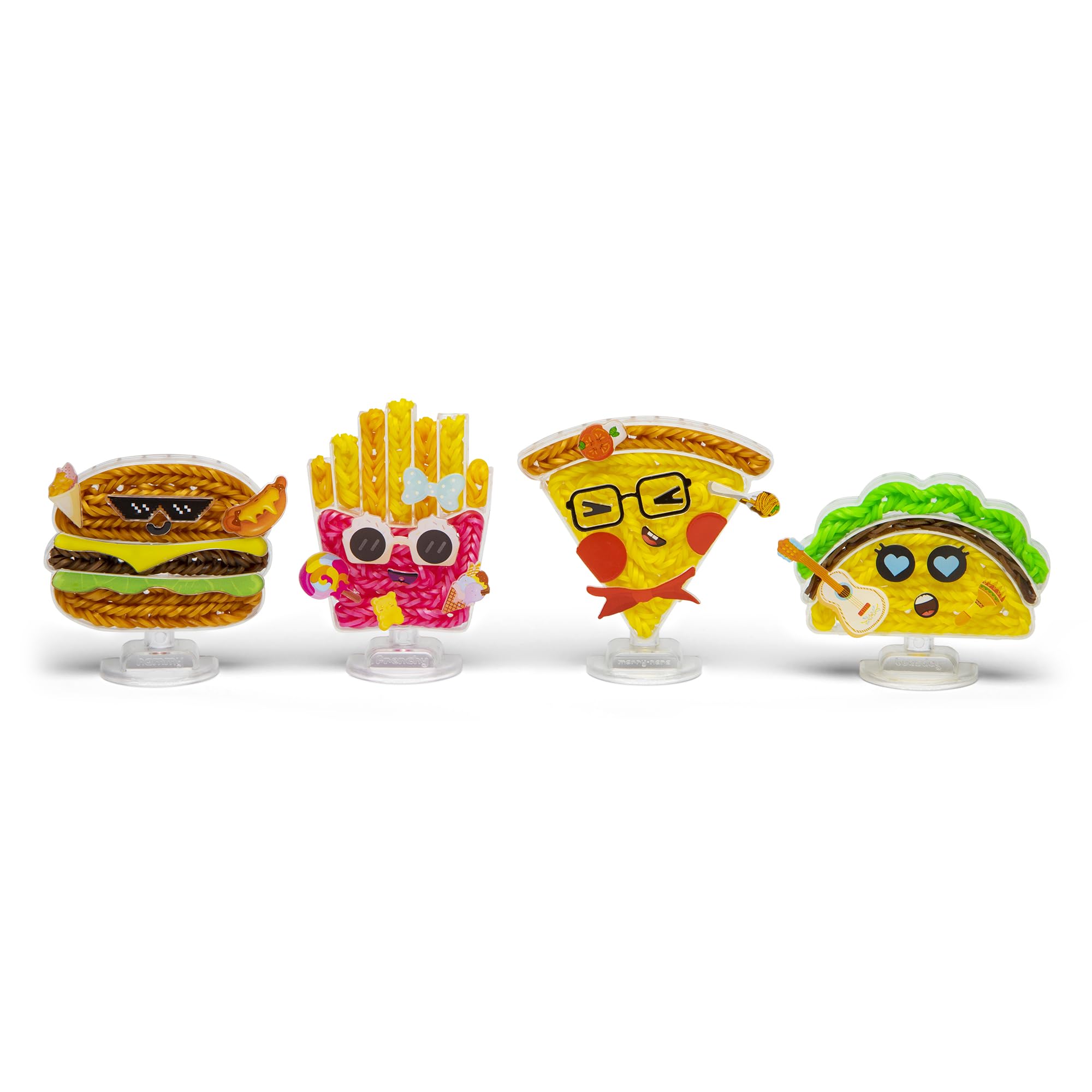 Rainbow Loom Loomies Food Figurines - 4 Character Rubber Band DIY Craft Kit - Make 4 Adorable Food Themed Characters - Perfect for Kids Parties, Creative Play & STEM Learning (Ages 7+)
