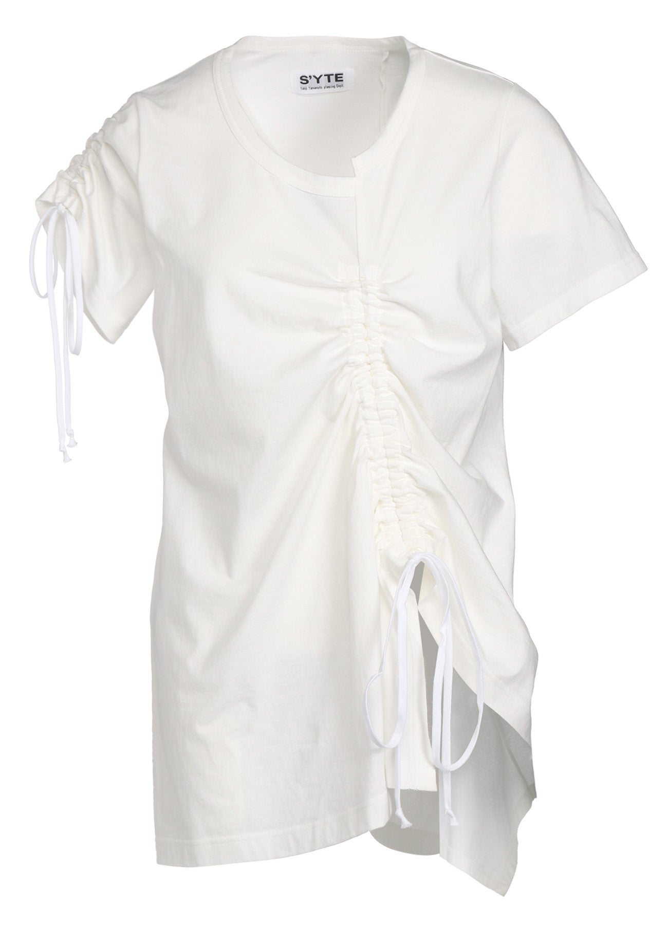 Stylish Cotton Jersey Asymmetrical T-Shirt with Gathered Strings - Trendy Women's Fashion for Casual Wear & Street Style