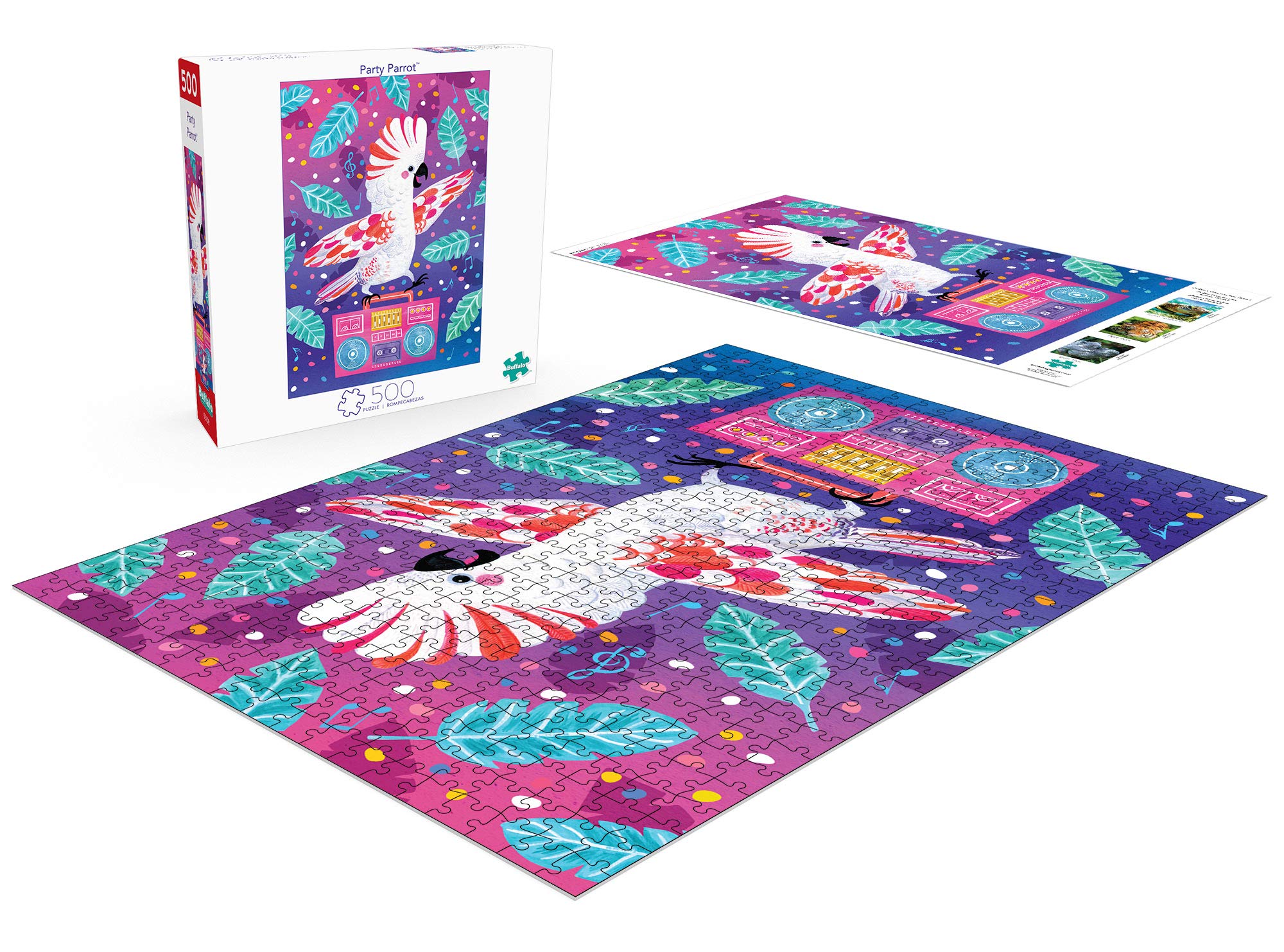 Buffalo Games Party Parrot 500 Piece Jigsaw Puzzle - Colorful Tropical Bird Puzzle for Adults & Teens - Perfect for Family Game Night, Birthday Gifts & Relaxation