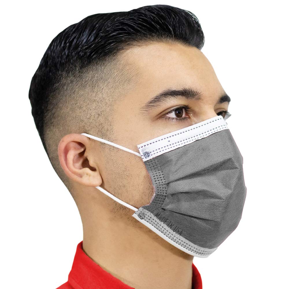 Premium 4-Ply Breathable Disposable Face Masks - Made in USA - Comfortable Elastic Ear Loops - Multiple Colors (500 Pack, Graphite Gray) - Ideal for Daily Commuting, Office Work & Public Safety Protection