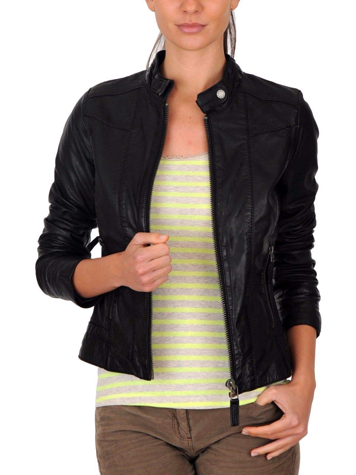 Women's Real Leather Motorcycle Jacket - Quilted Bomber Biker Jacket for Women, Stylish Black Outerwear for Riding & Casual Wear