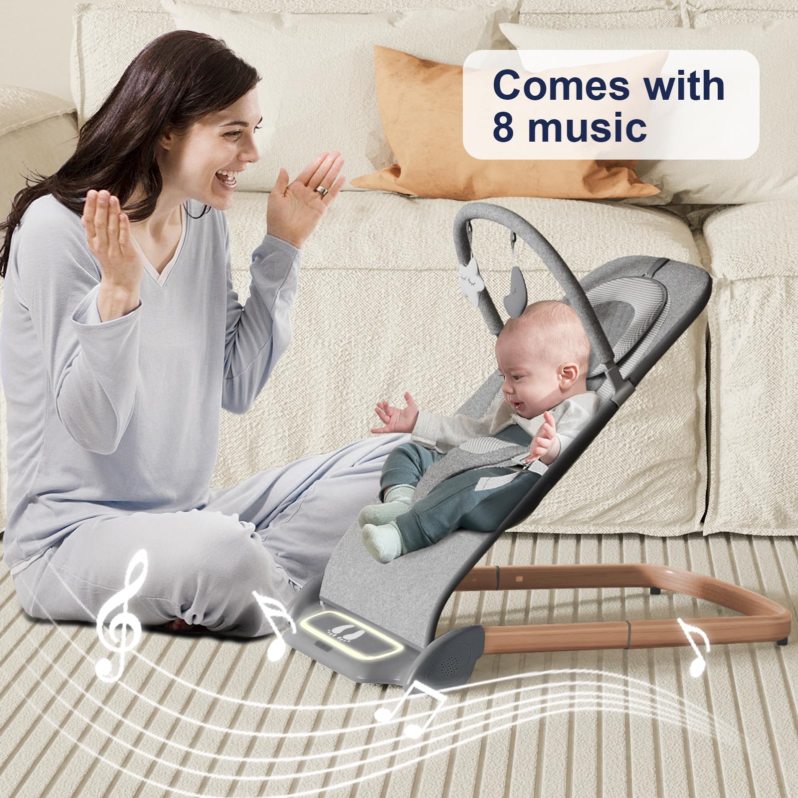 SYCYH Baby Bouncer Seat with Vibration & Music - Portable Infant Bouncer for Newborns 0-12 Months - Includes Removable Toy Bar - Perfect for Soothing, Playtime & Parenting Hands-Free Moments