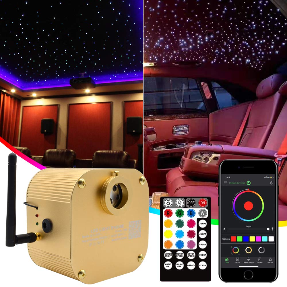 Twinkle 16W Bluetooth APP Controlled Fiber Optic Star Ceiling Light Kit - 550pc 0.03in 13.1ft LED Starlight with Music Sync for Bedroom, Home Theater & Car Headliner | Indoor Decorative Lighting