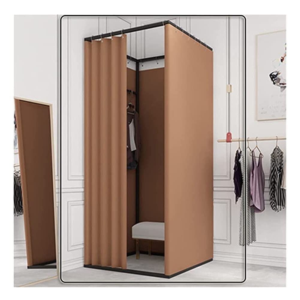 YAYADU Portable Dressing Room Privacy Partition - 100x100x200cm Brown Storage Basket Changing Room for Mall, Office & Home - Easy Assembly Floor-Standing Mobile Locker Room | Perfect for Retail Stores, Events & Temporary Changing Areas