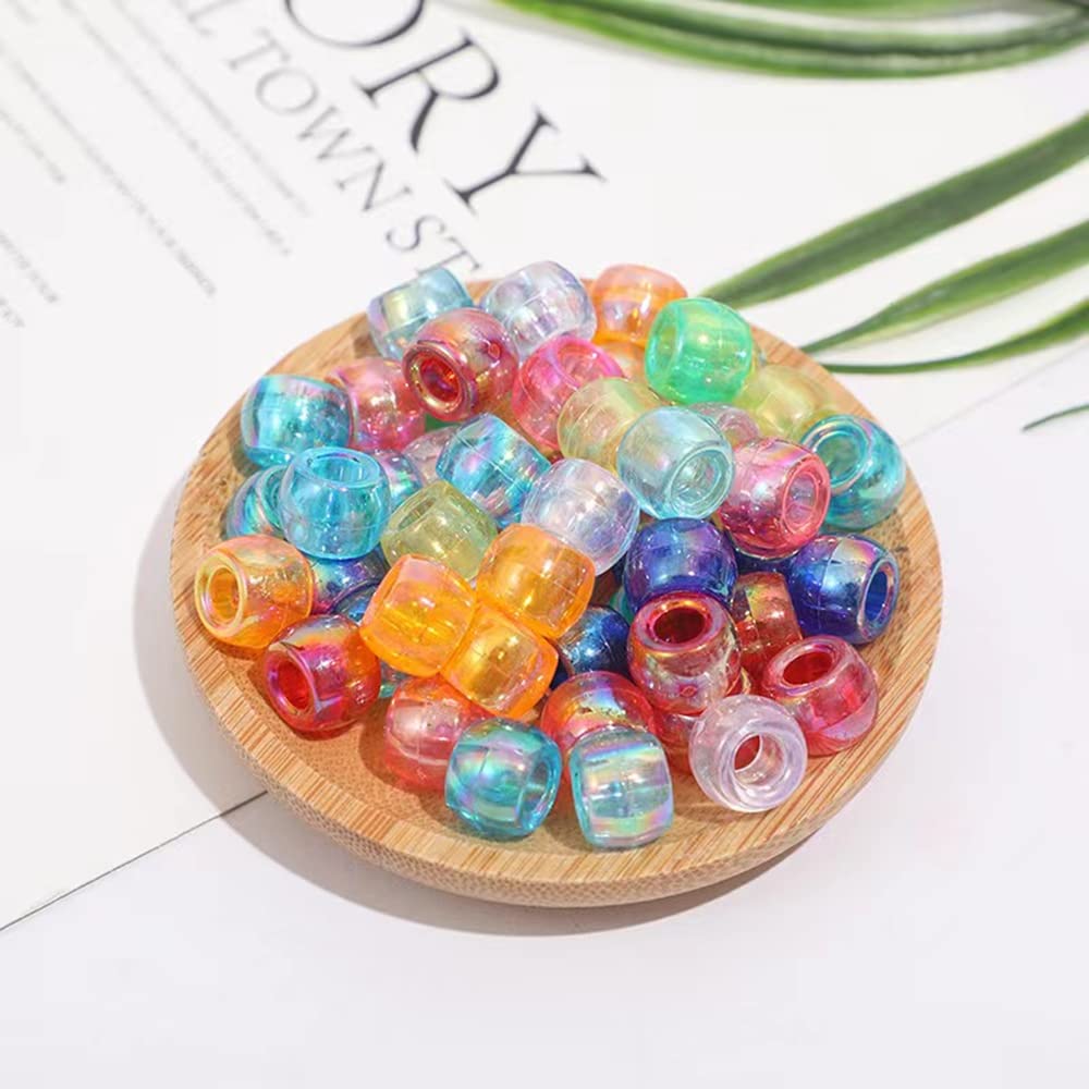 300 Pcs Pastel Acrylic Pony Beads for DIY Jewelry Making - 6x9mm Lake Blue AB Plastic Spacer Beads for Bracelets, Necklaces, Hair Braids & Kids Crafts (Great for Friendship Bracelets & Scrapbooking)