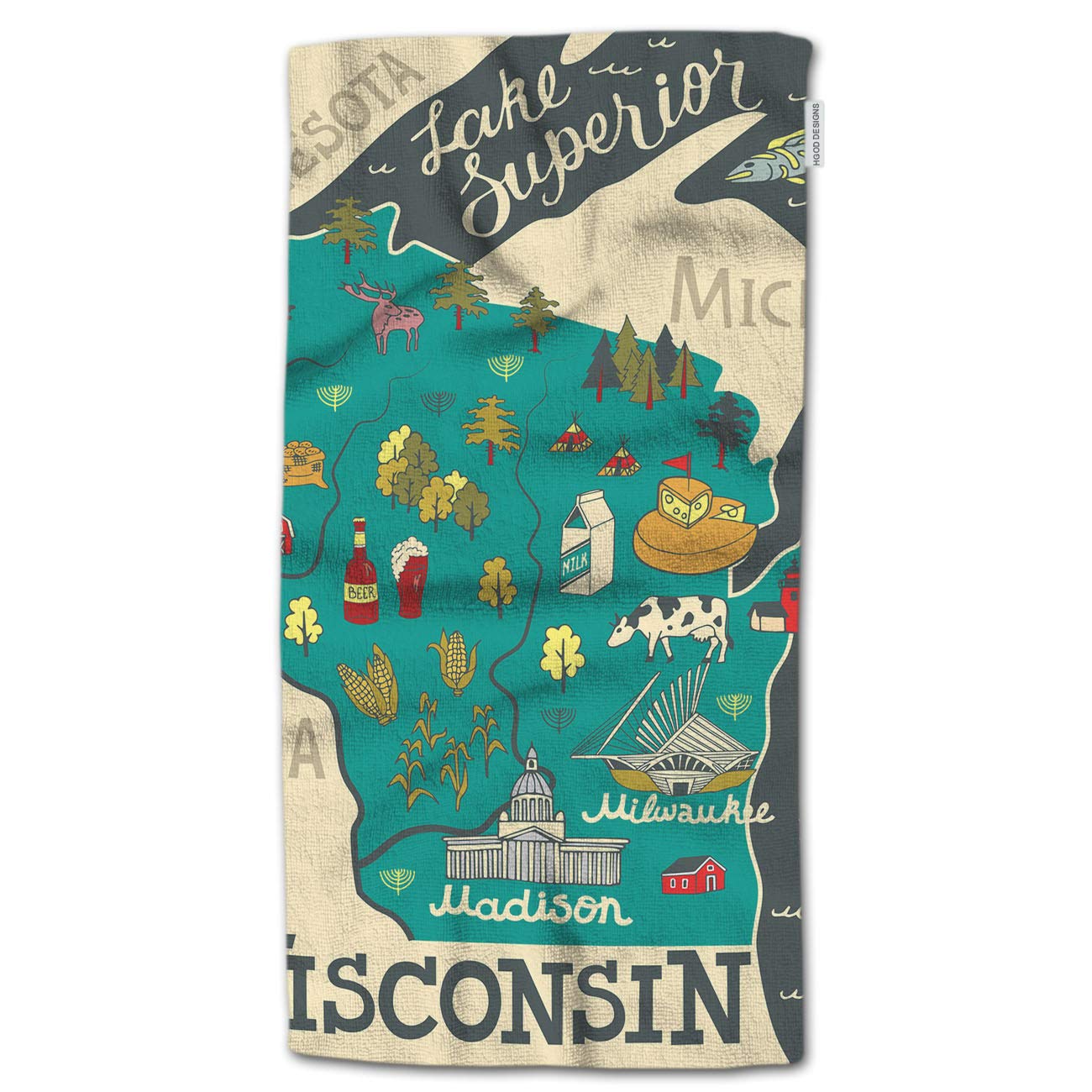 HGOD DESIGNS Wisconsin Travel Map Cartoon Hand Towel - 30