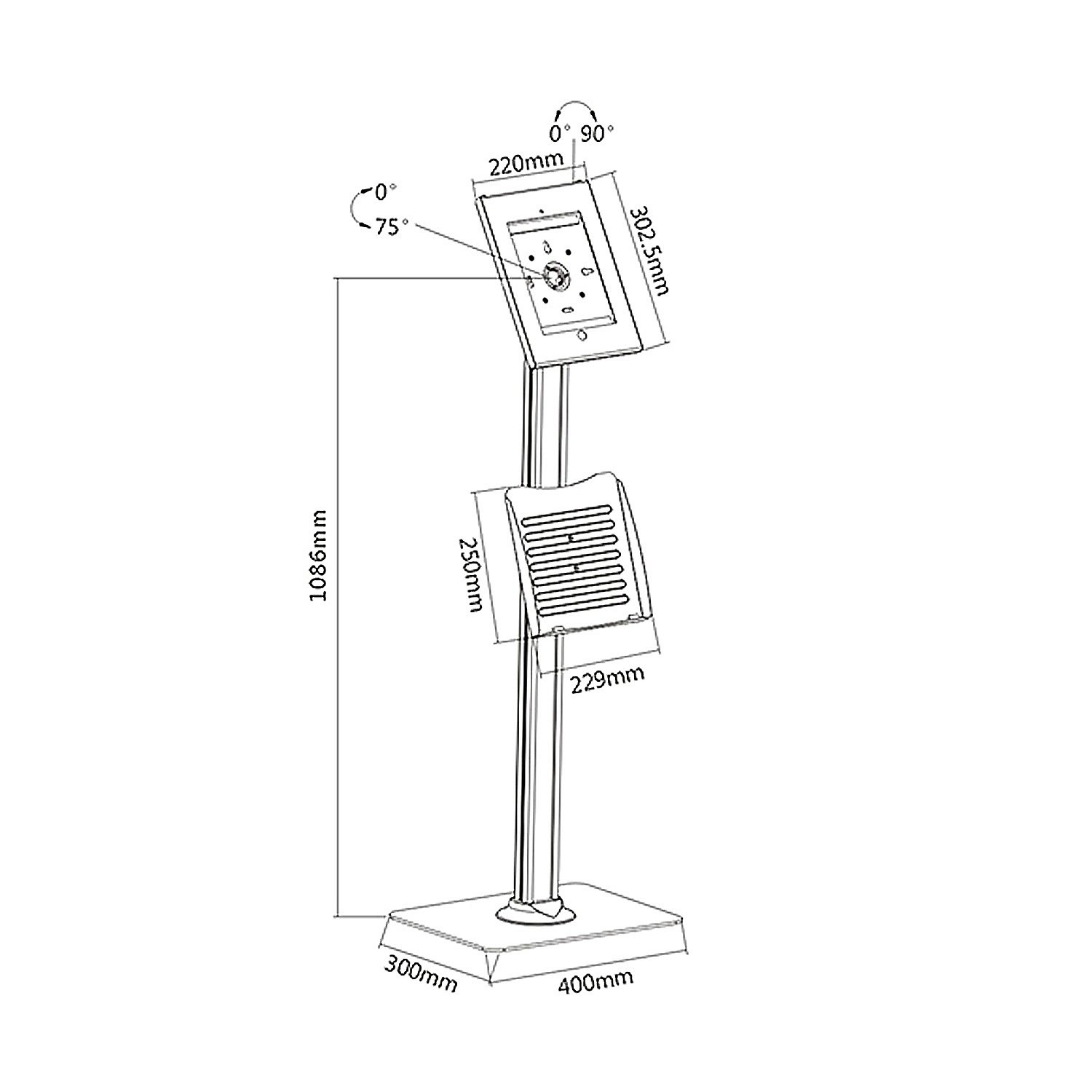 Universal Tablet Floor Stand with Locking Mechanism - Adjustable iPad Holder for iPad 2/3/4/Air, Anti-Theft Design - Perfect for Retail Stores, Restaurants, and Office Reception Areas