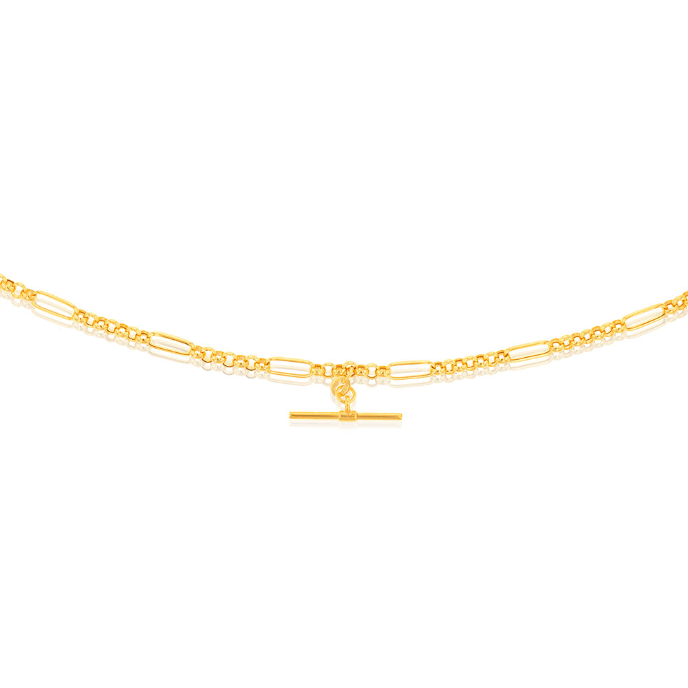9ct Yellow Gold T Bar Pendant Necklace - 45cm Fancy Chain for Women - Elegant Jewelry Gift for Birthday, Anniversary & Special Occasions