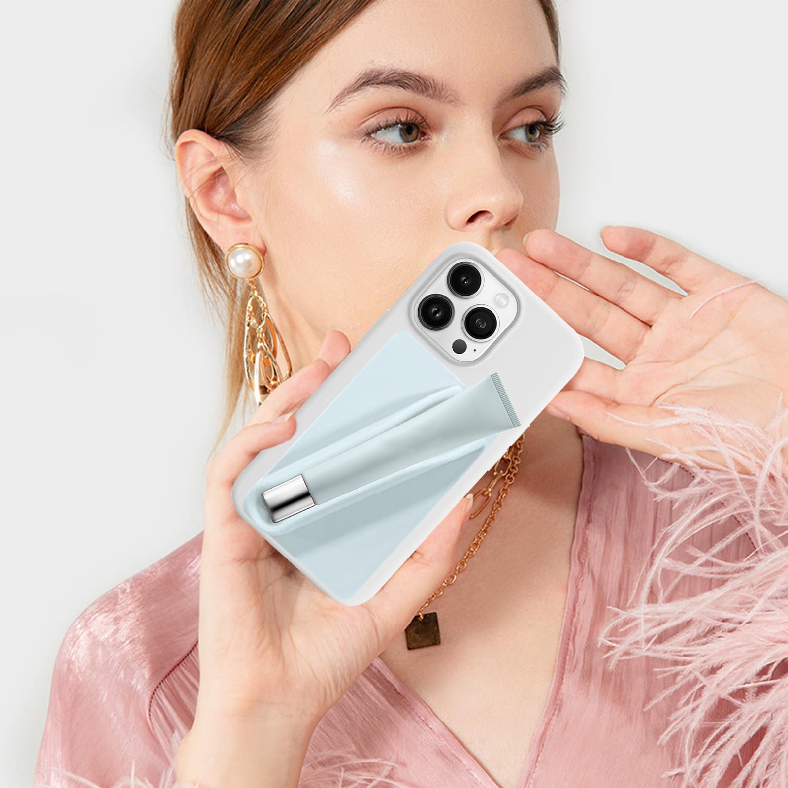 Silicone Lipstick Holder for Phone Case - Stick On Lip Gloss & Lip Balm Holder for iPhone & Android - Non-Slip Design (Grey) - Perfect for Makeup Touch Ups On The Go