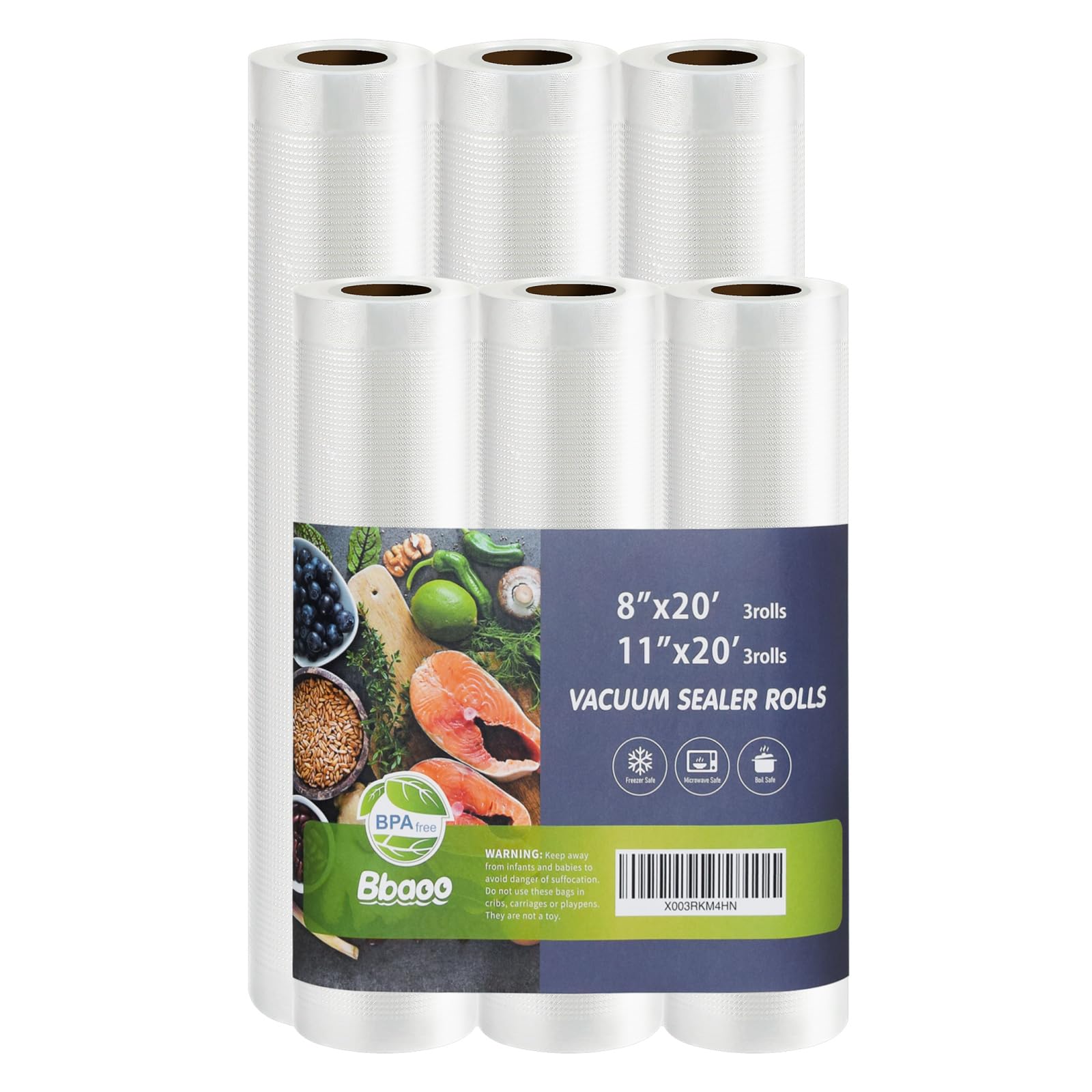 Premium Vacuum Sealer Bags - 6 Pack (3 Rolls 11