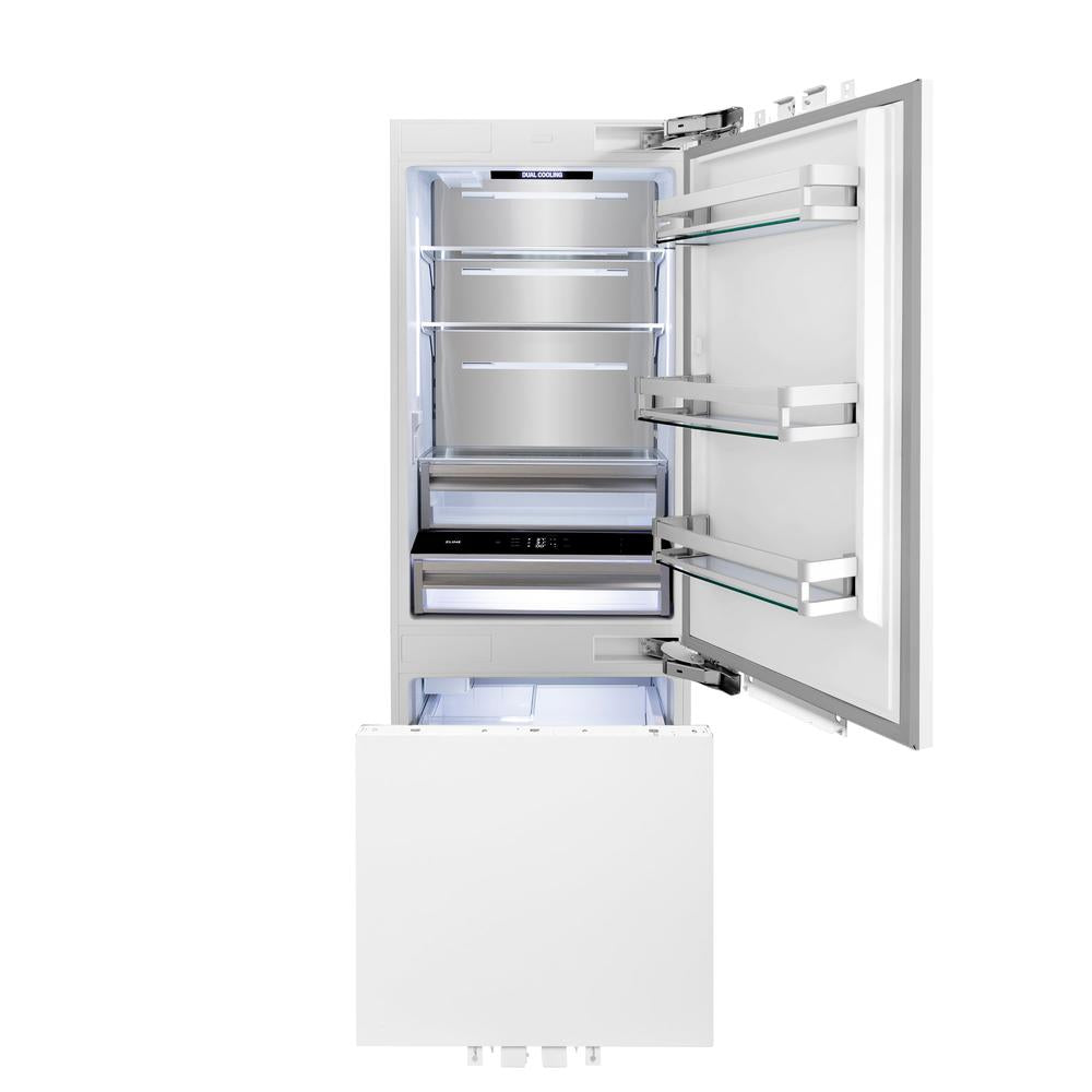 ZLINE Autograph Edition 30 Inch Panel Ready Built-In Bottom Freezer Refrigerator - 16.1 cu ft Capacity with Water Dispenser & Ice Maker - Champagne Bronze Finish (RBIVZ 30 CB) - Perfect for Modern Kitchens, Open Concept Homes & Luxury Appliances Collection