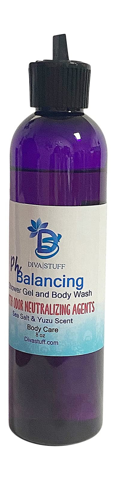 Diva Stuff pH Balancing Body Wash with Odor Neutralizing Agents, Sea Salt & Yuzu Scent - 8oz | Gentle Cleansing for Sensitive Skin, Daily Shower & Post-Workout Refresh