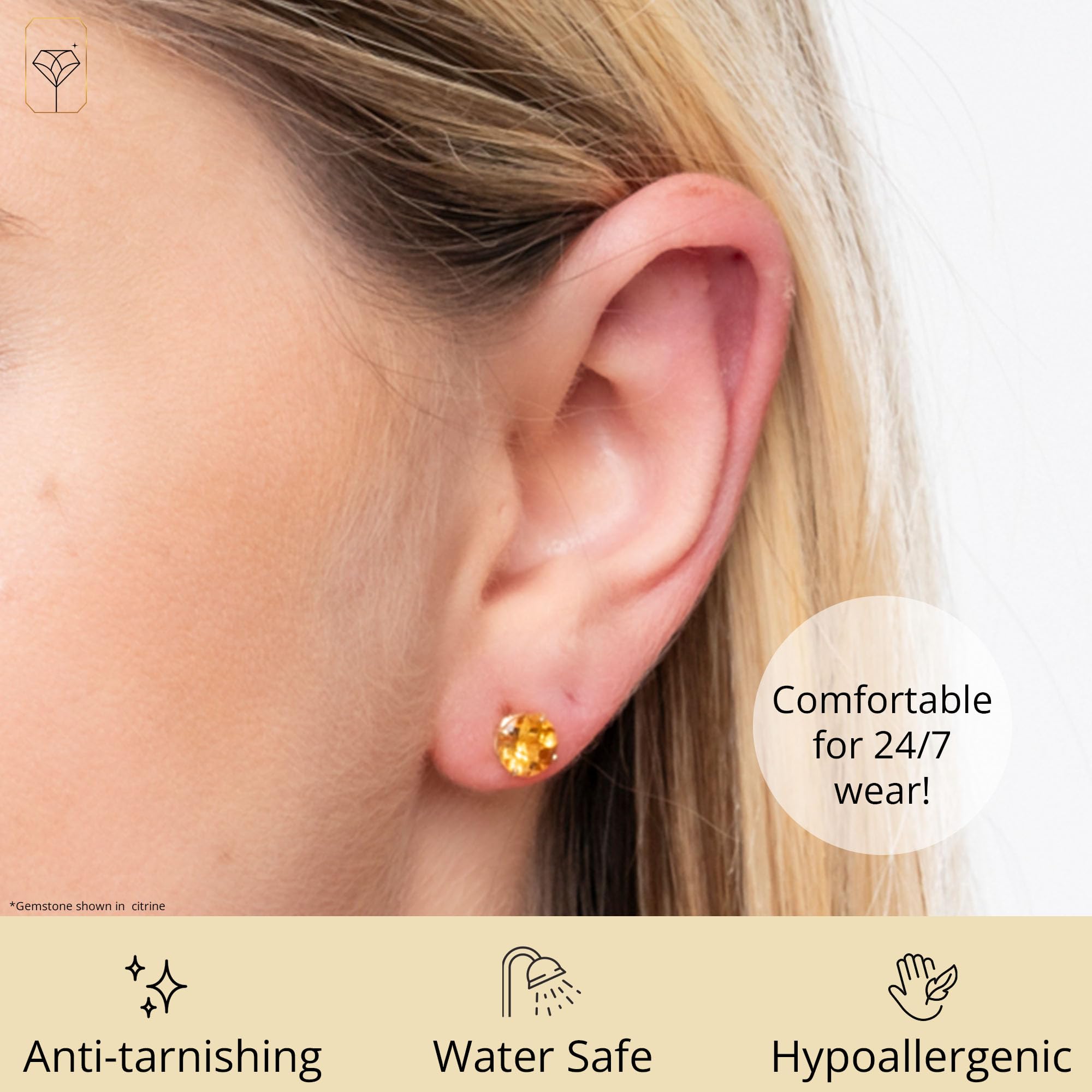 10K Yellow Gold Round Checkerboard Cut Stud Earrings (6mm) - Dainty Diamond-Like Stud Earrings for Women - Perfect for Everyday Wear, Gift Giving & Special Occasions